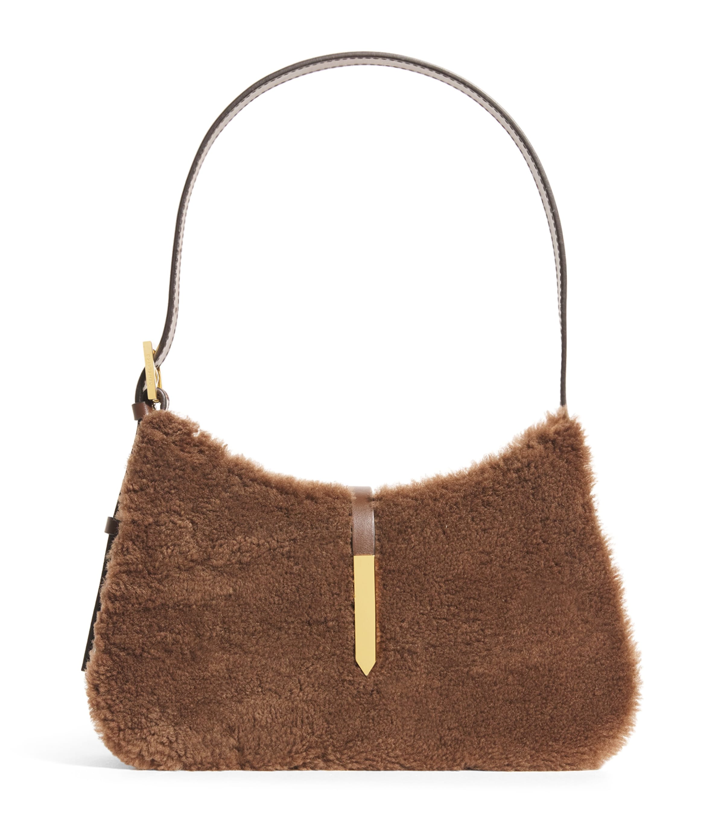 Demellier Leather And Shearling Tokyo Shoulder Bag In Brown