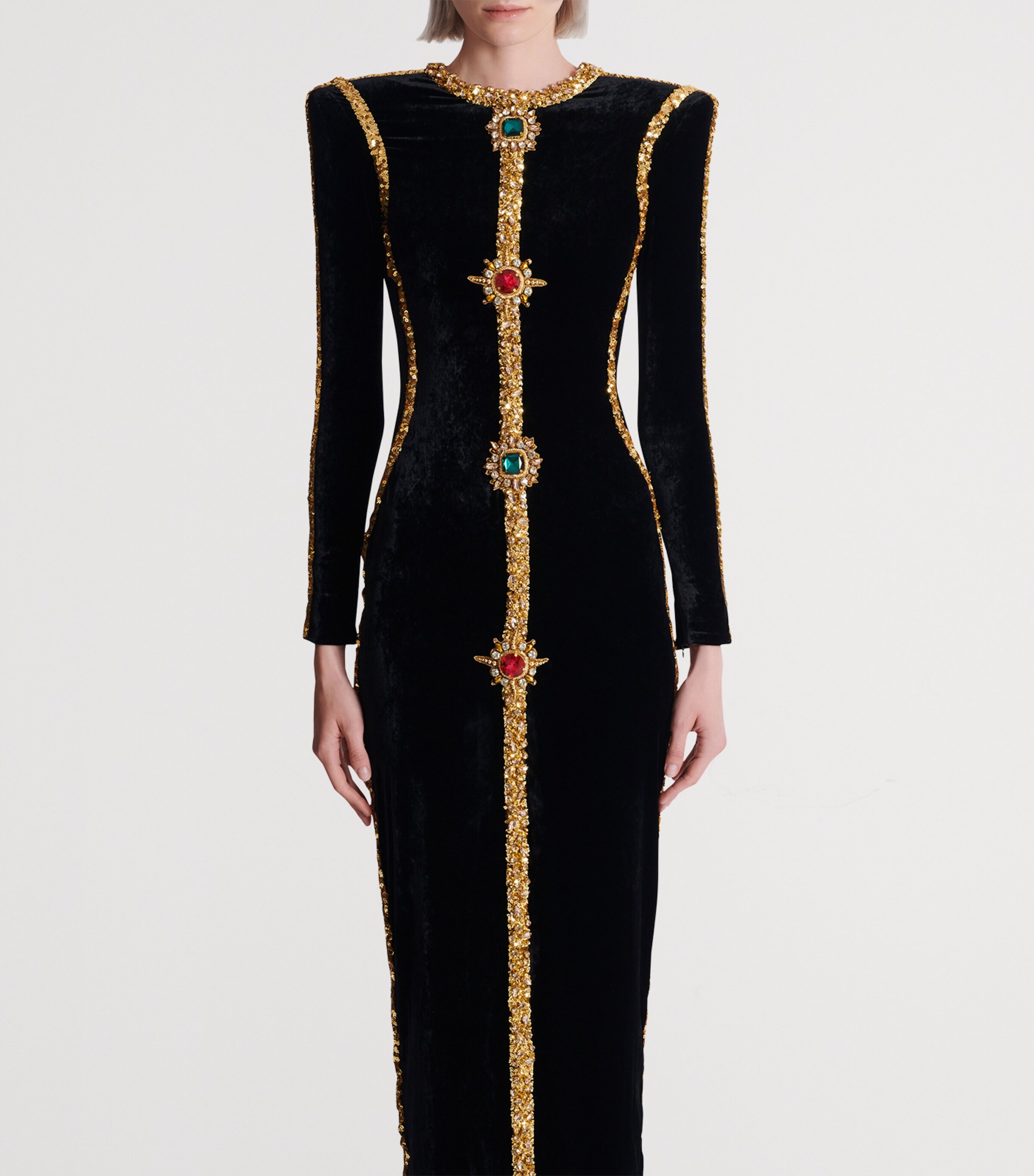Balmain Womens Velvet Embellished Gown Ead Noir/or Image 4