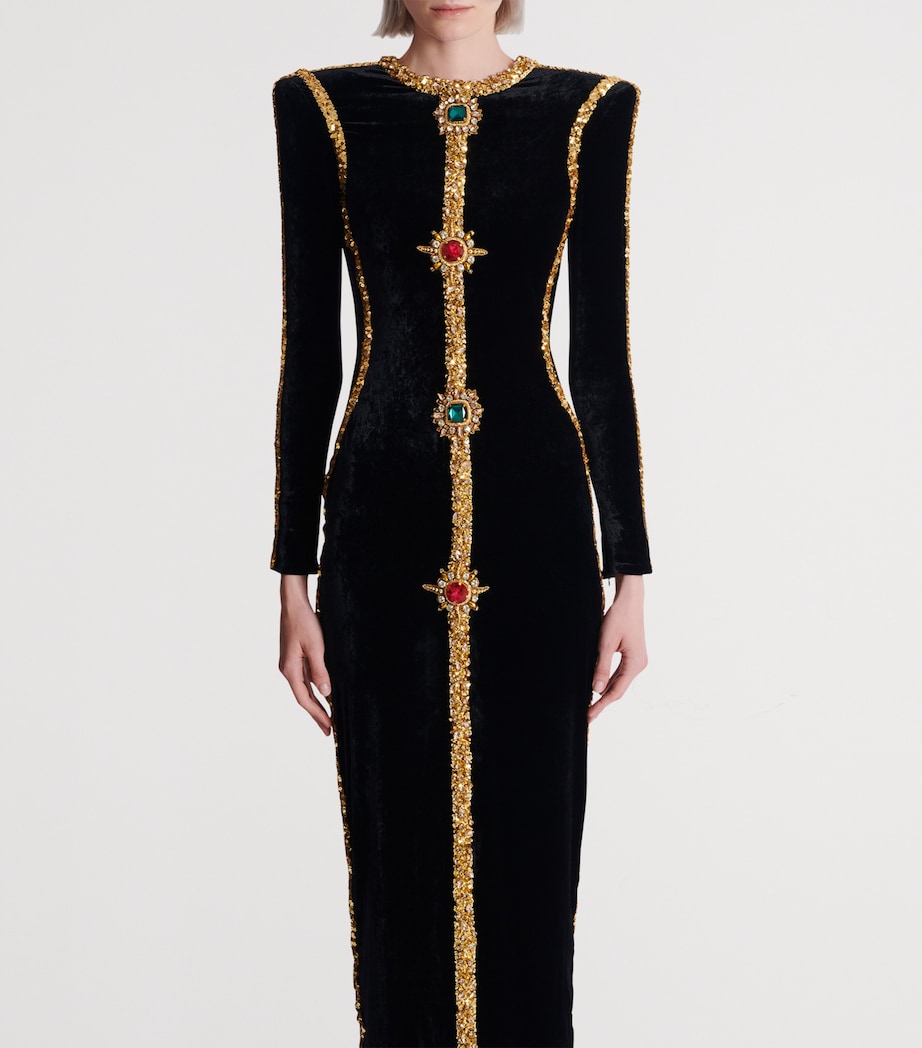 Balmain Womens Velvet Embellished Gown Ead Noir/or Image 4
