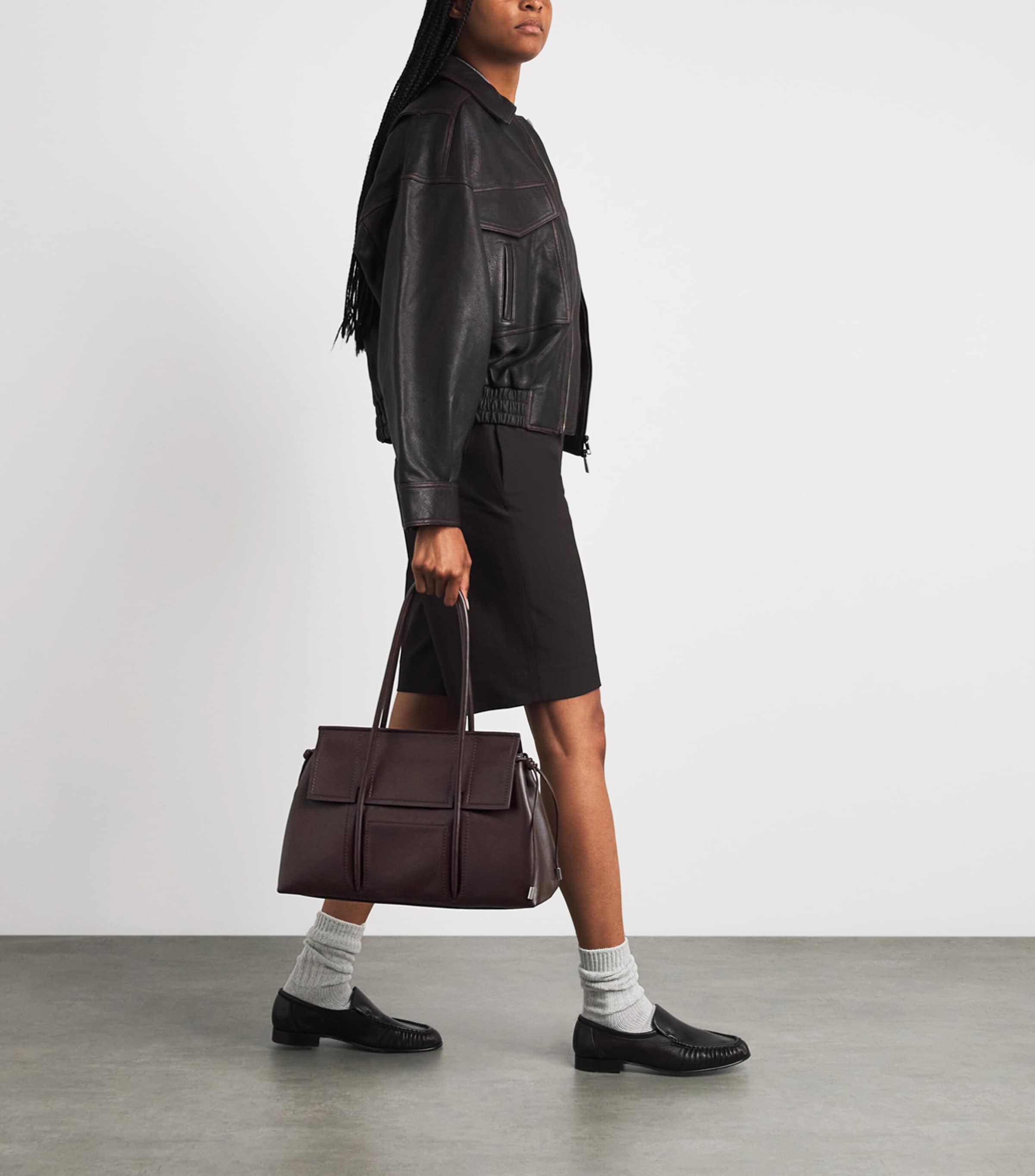 Harrods Medium Leather Marcie Tote Bag Brown Image 4