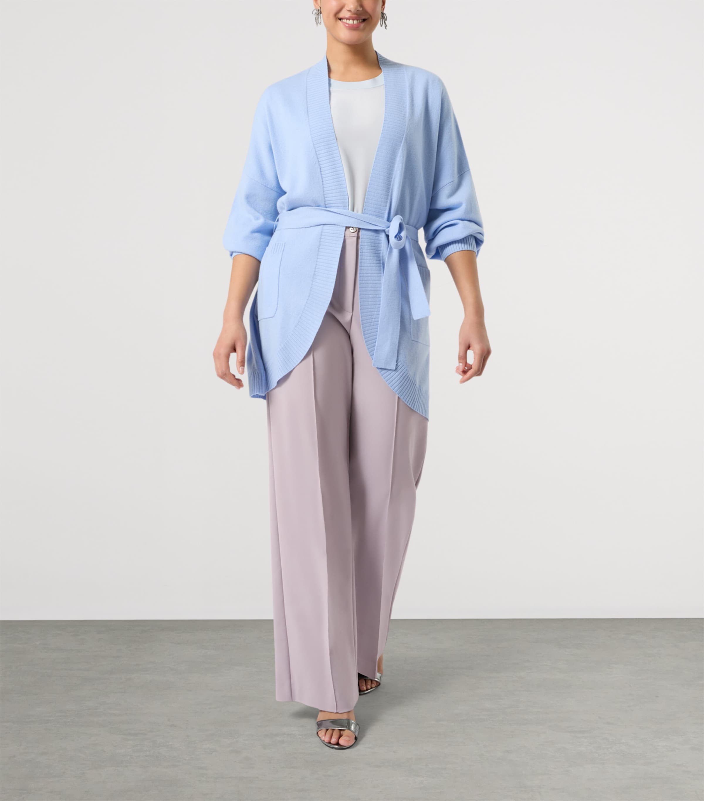 Marina Rinaldi Womens Cashmere Belted Cardigan Light Blue Image 2