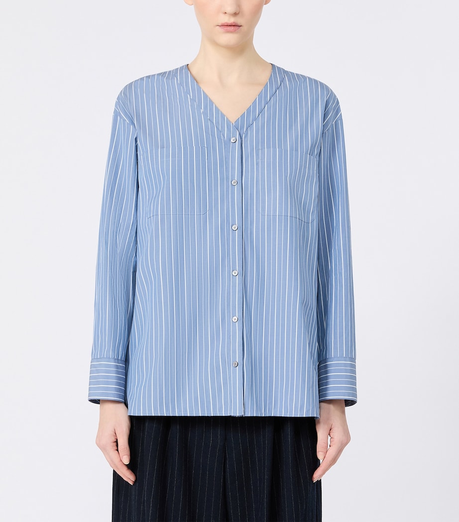 Max Mara Womens Cotton Stripe Shirt Light Blue Image 3