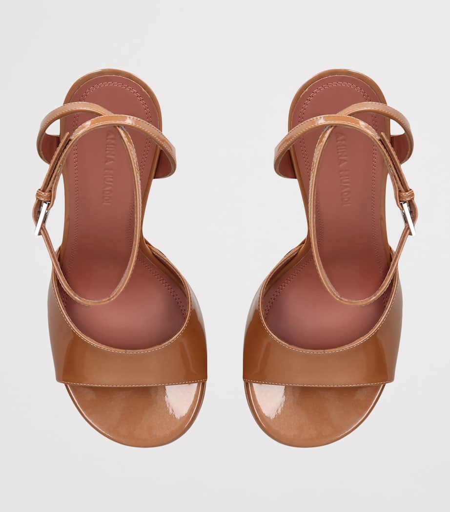 Amina Muaddi Patent Leather Aya Platform Heeled Sandals 155 Mid Brown Image 3