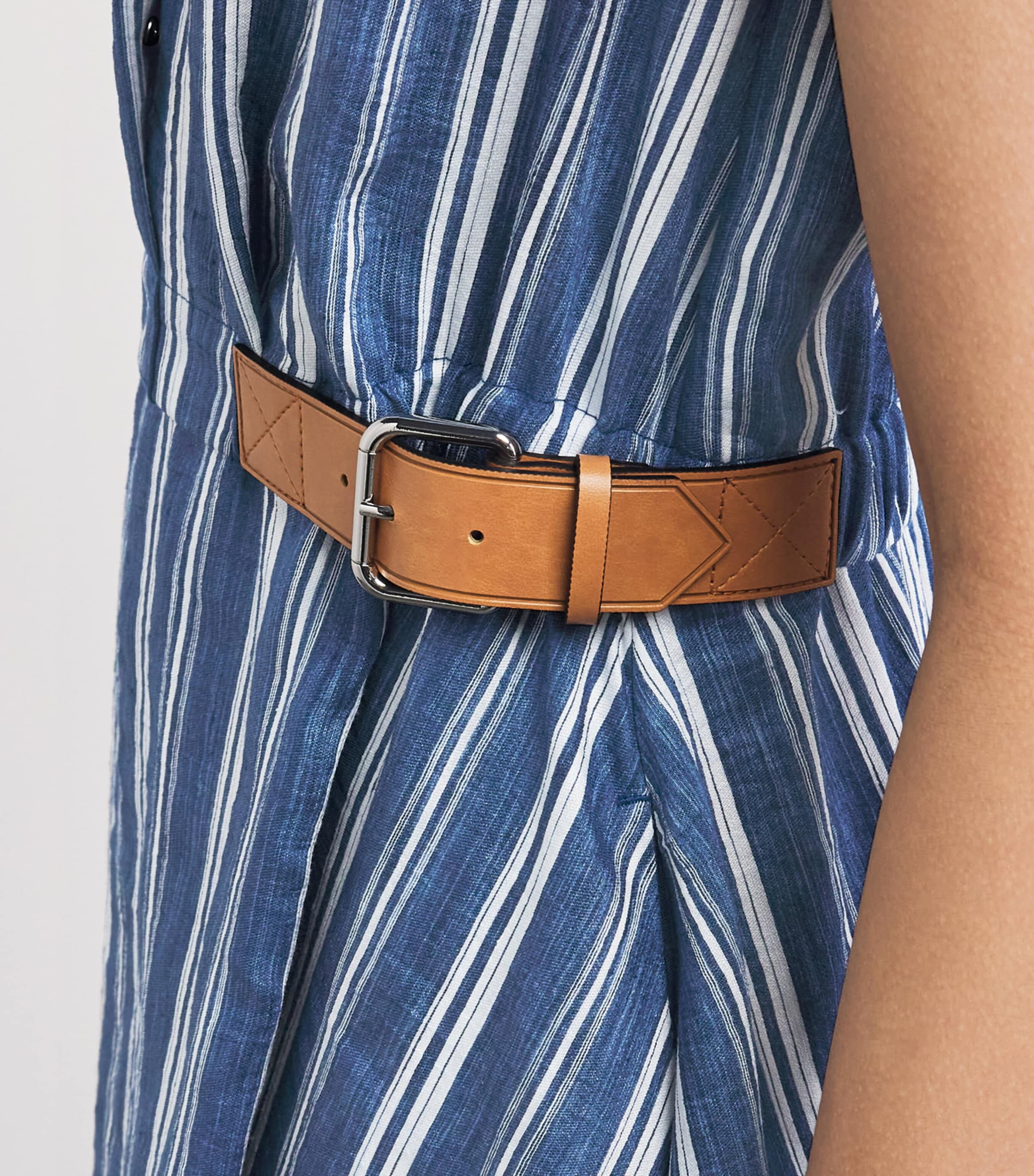 Sandro Paris Womens Belted Stripe Midi Shirt Dress Blu / White Image 5