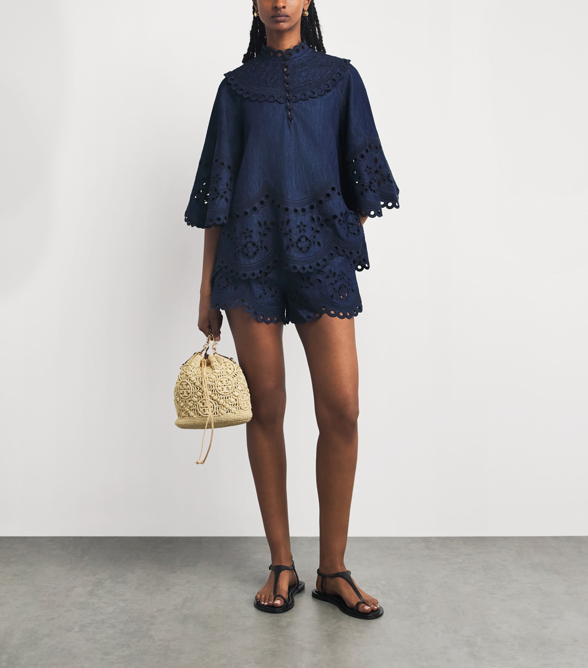 Zimmermann Womens Denim Broderie Mahon Shorts Ink Ink Image 2