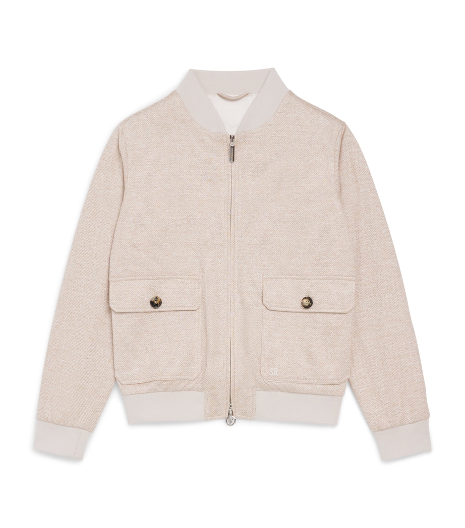 Stefano Ricci Kids Linen-Silk-Cotton Knitted Bomber Jacket (12-16 Years) C. Beige Image 1
