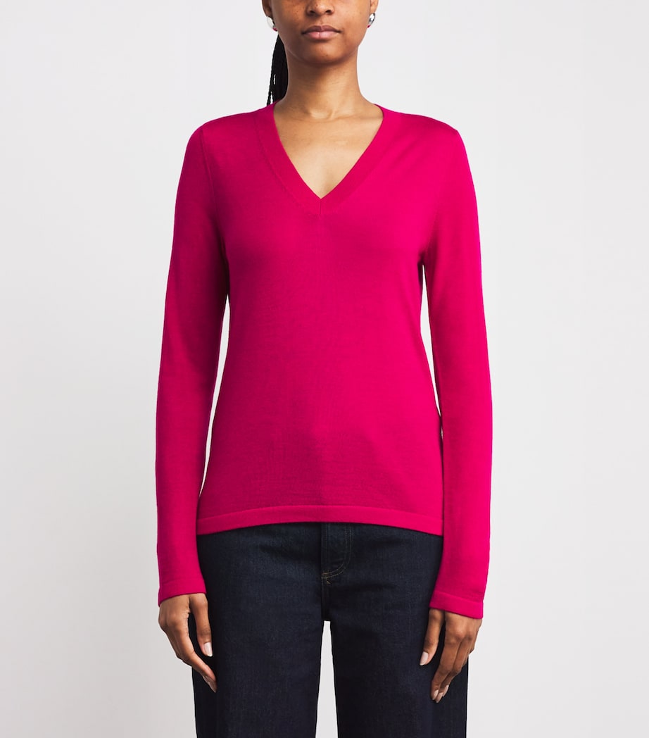 Merino Wool Extra-Fine V-Neck Sweater 8046 MAGENTA Image 3