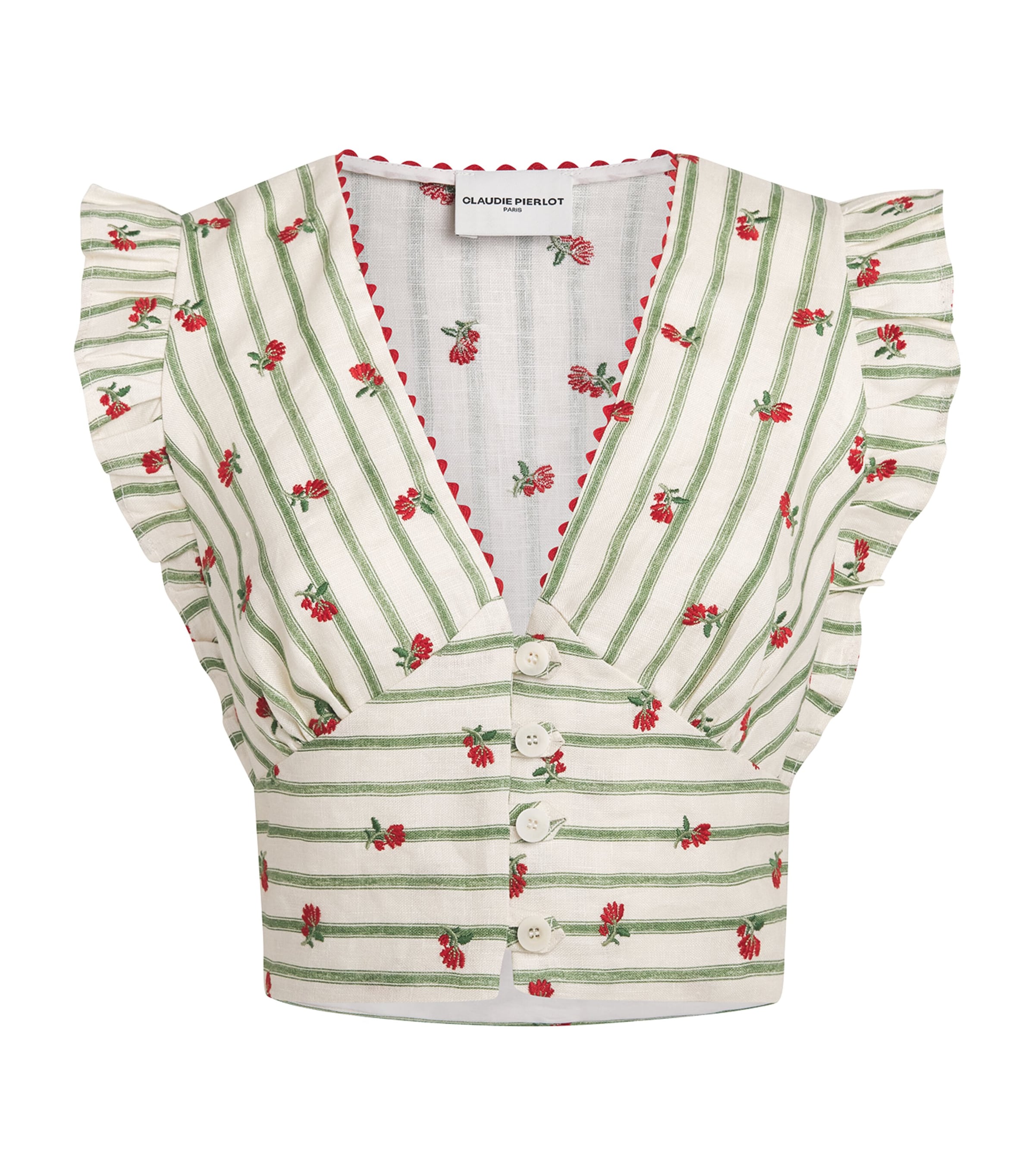 Claudie Pierlot Linen Ruffle-trim Top