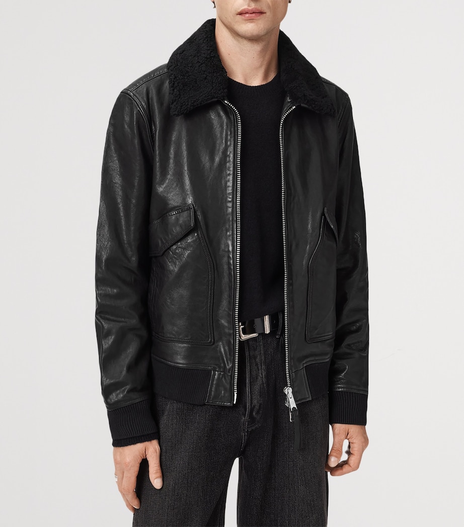 Leather Vaucluse Bomber Jacket BLACK Image 4