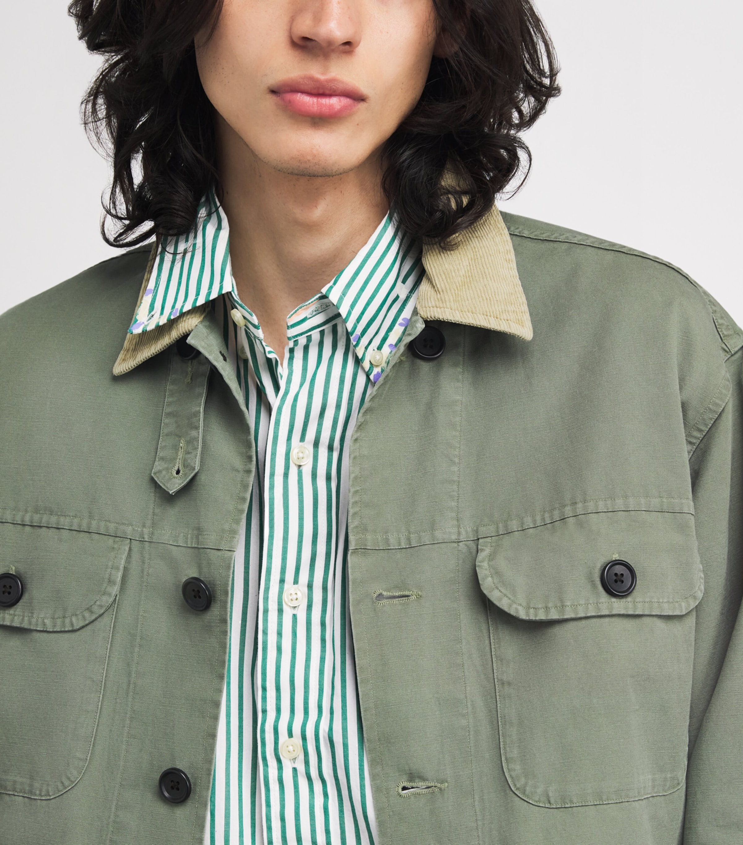 Cotton Canvas Overshirt GREEN Image 6