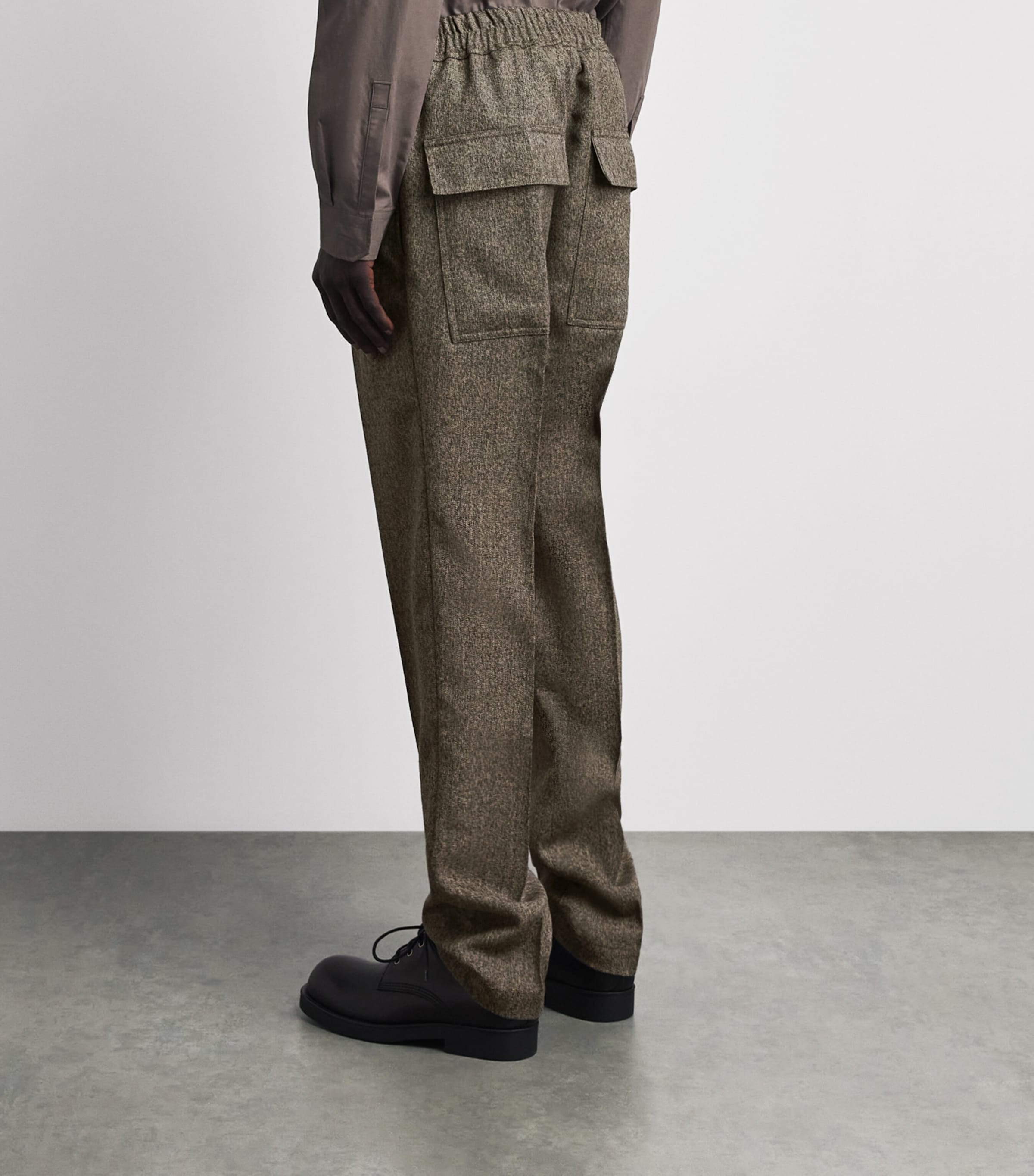Rick Owens Mens Cotton-Wool Drawstring Trousers Black Melange Image 5