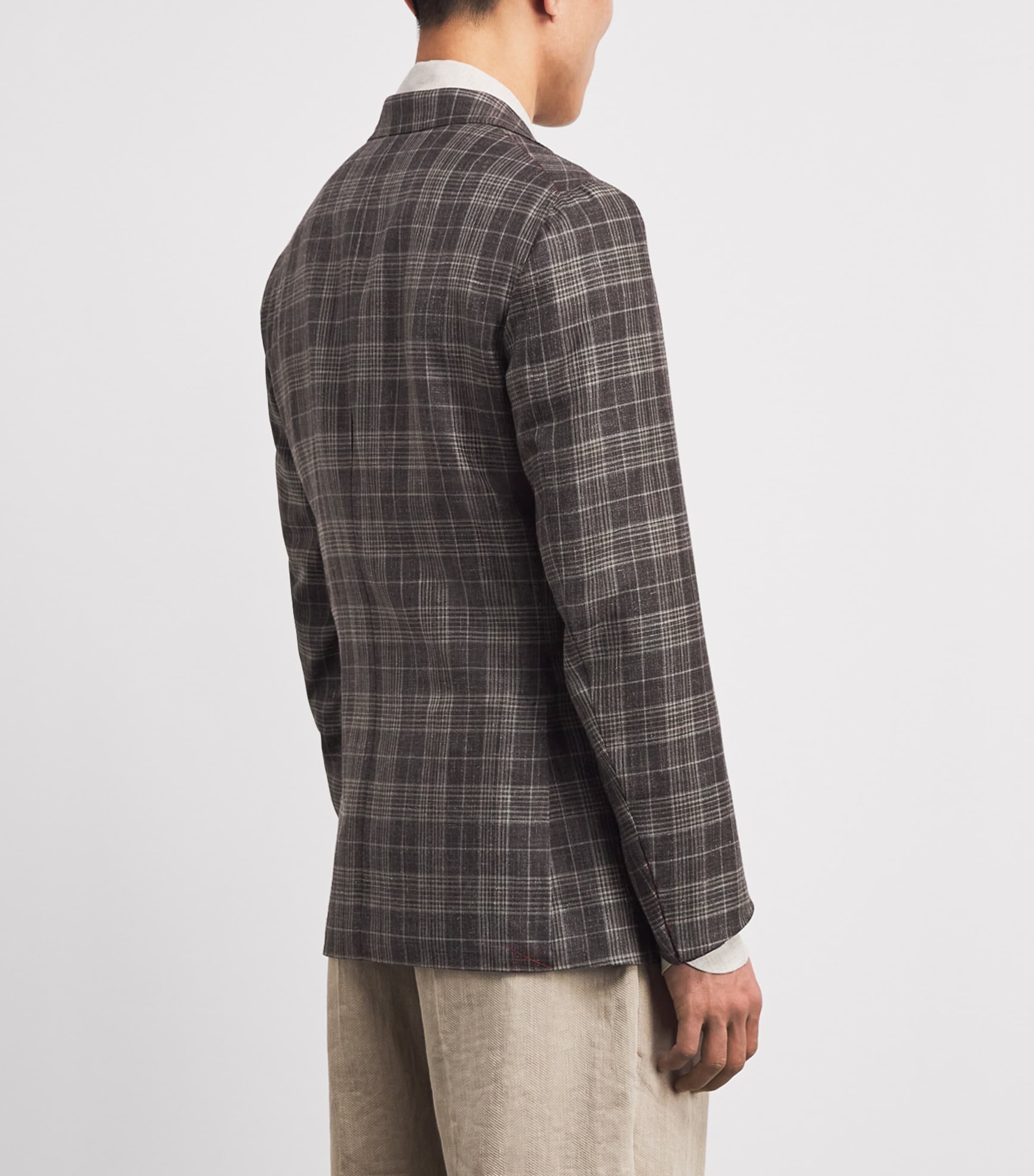 Isaia Mens Wool-Cashmere-Silk-Linen Check Blazer Image 5