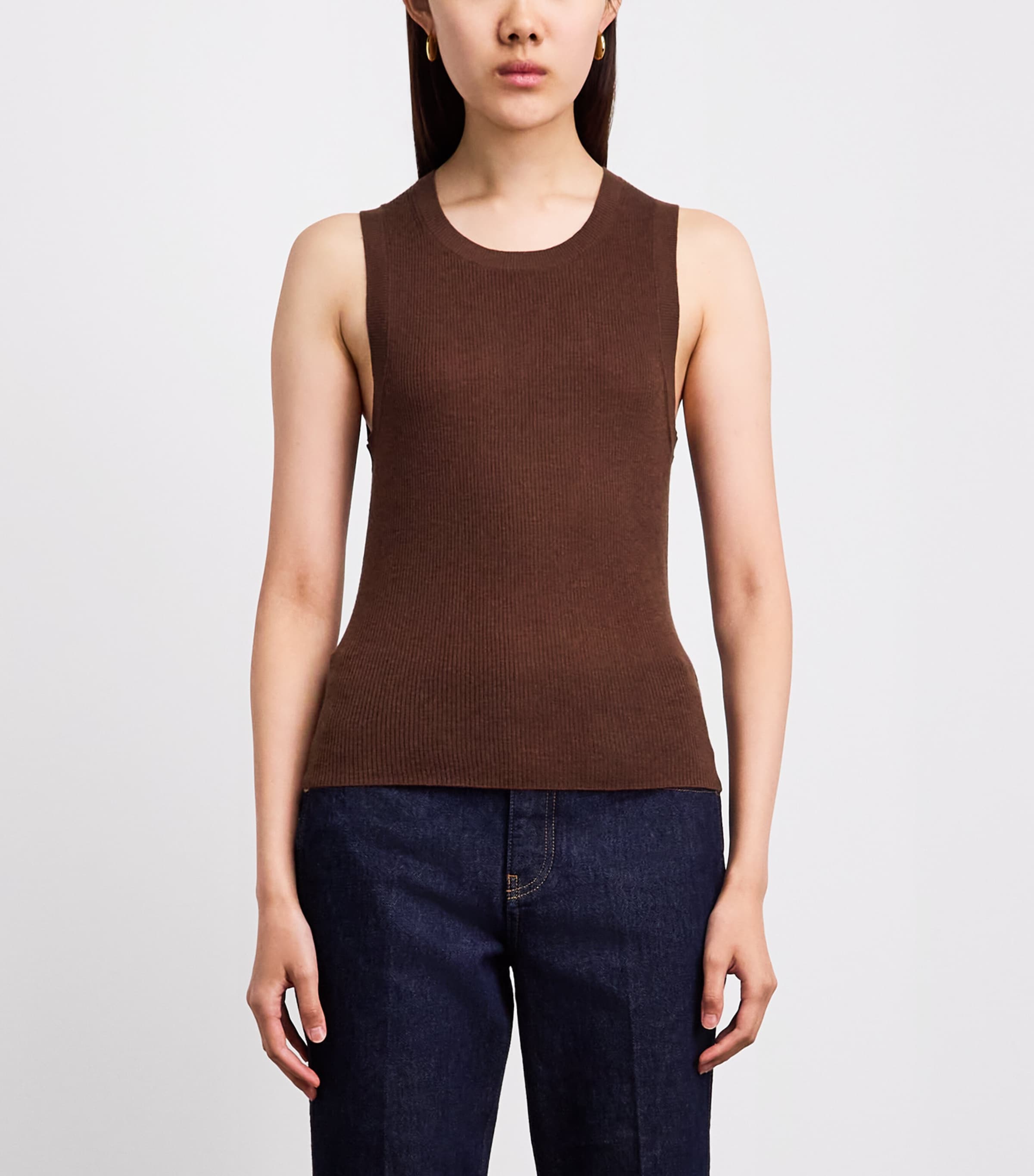 ME+EM Womens Merino Wool-Cashmere Barely There Sweater Vest Pecan Brown Image 4