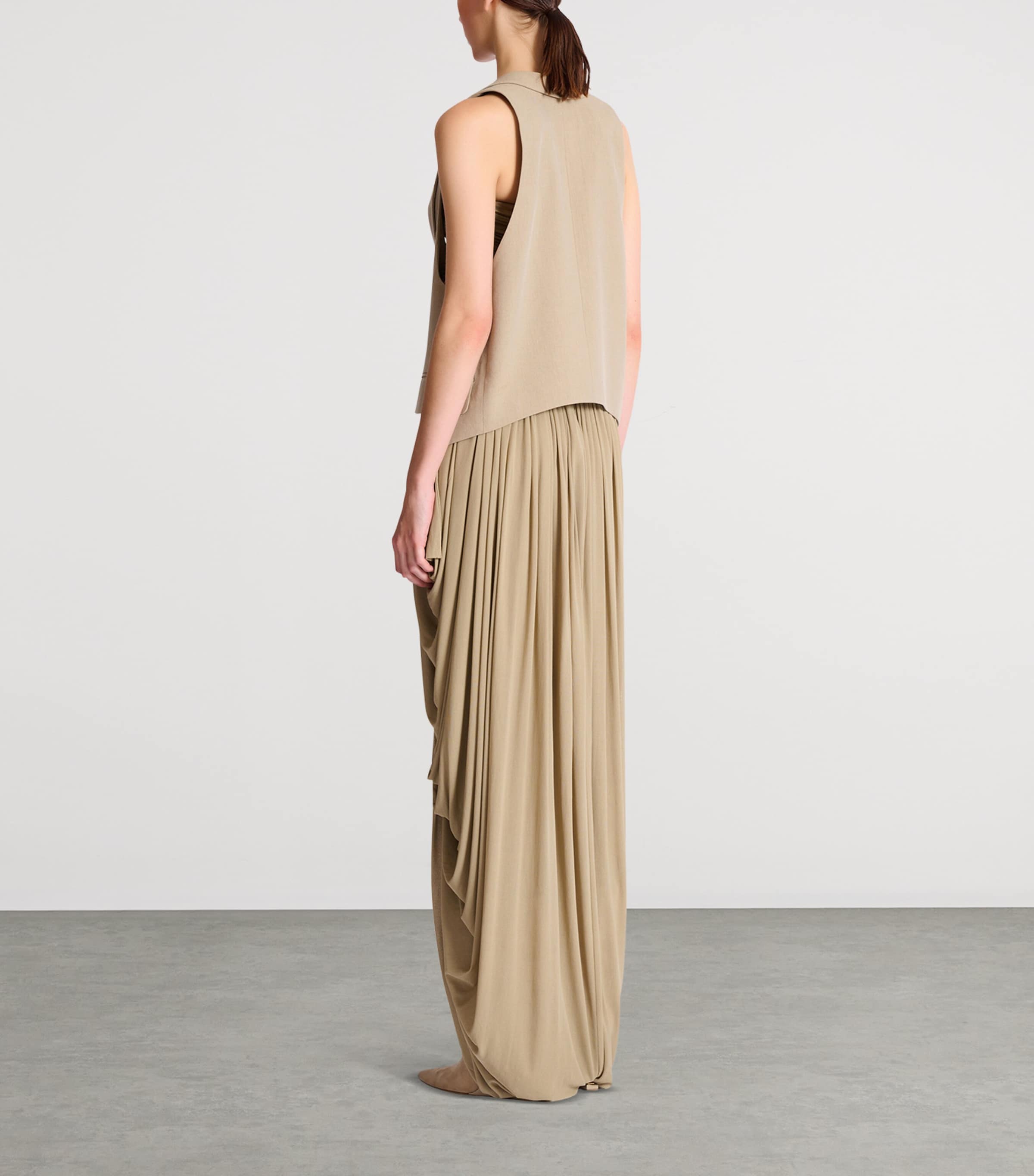 Balmain Womens Linen-Cotton Oversized Waistcoat Beige Foncé Image 3