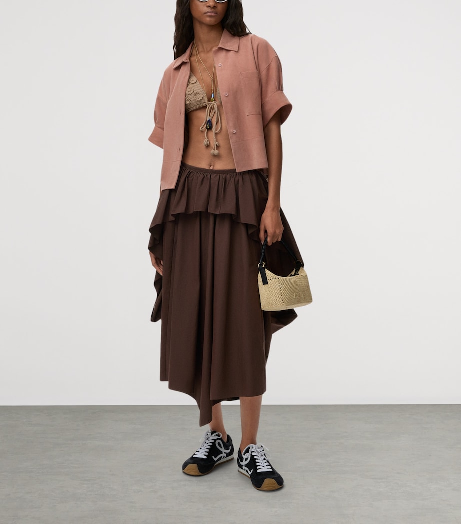 LOEWE Womens x Paula's Ibiza Cotton Draped Midi Skirt Chocolate Brown Image 2