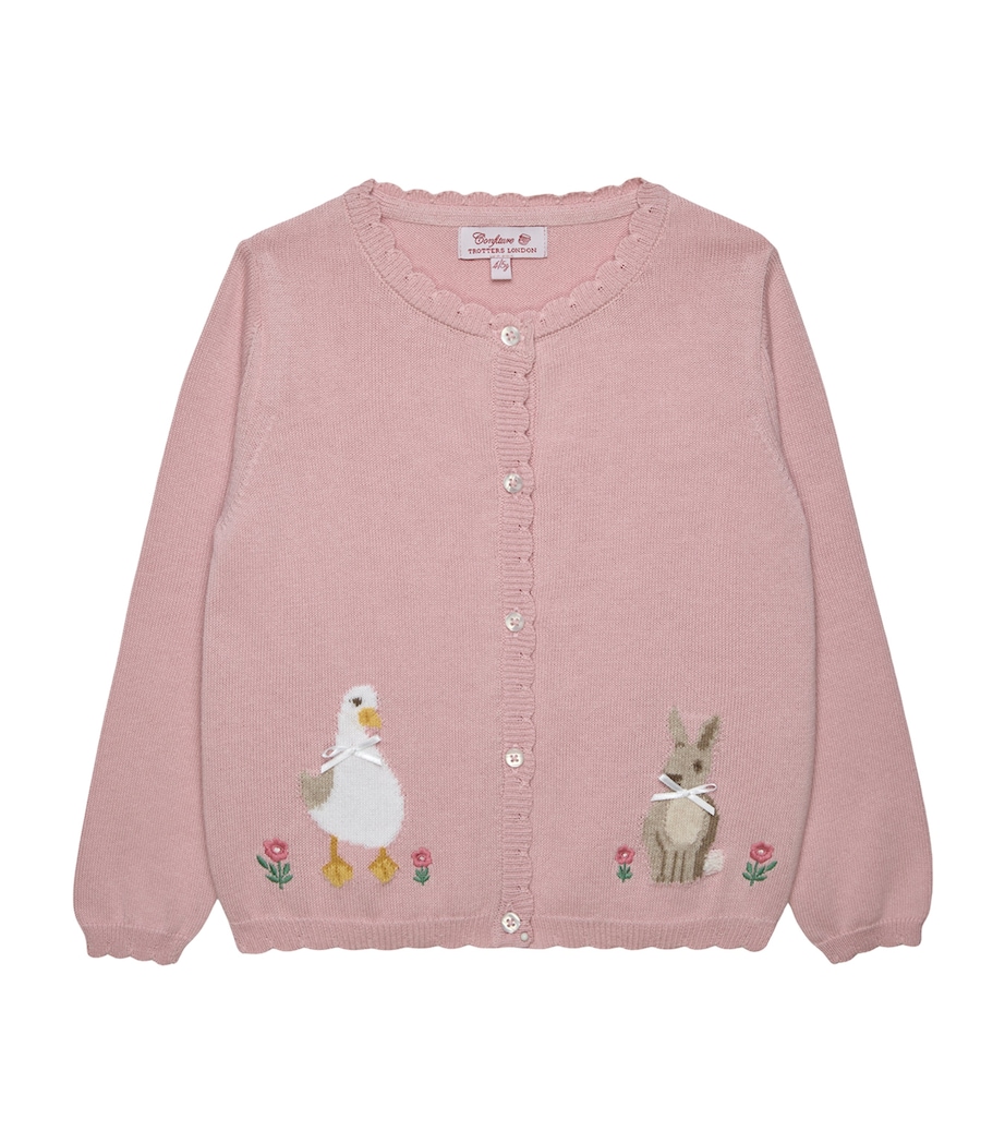 Cotton Duck and Bunny Intarsia Cardigan (6-11 Years) PINK Image 1