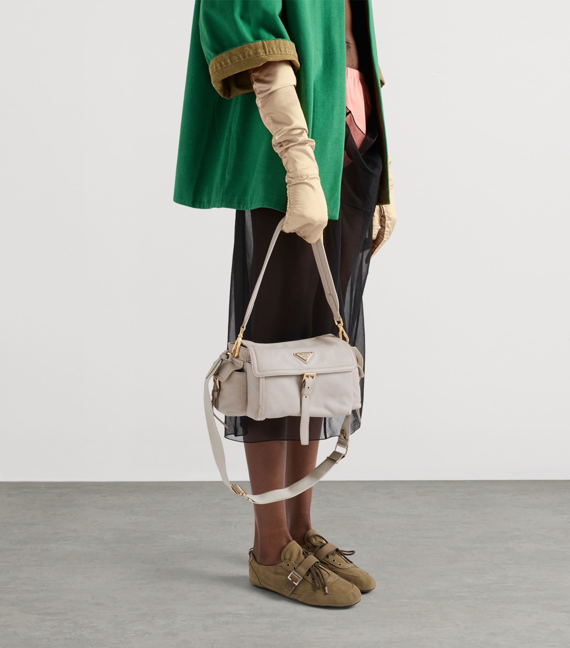 Prada Medium Nappa Leather Explore Shoulder Bag Neutral Image 3