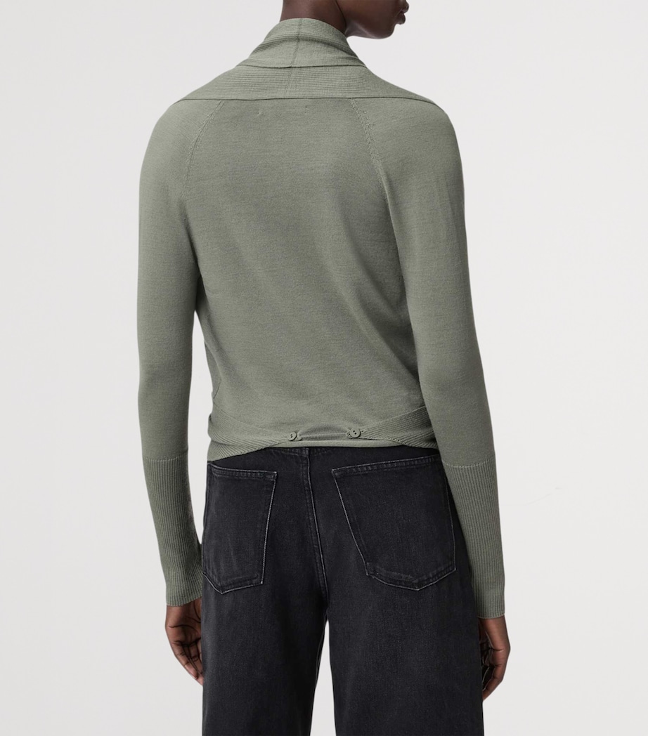 AllSaints Womens Wool Wasson Pirate Cardigan Laurel Green Image 4
