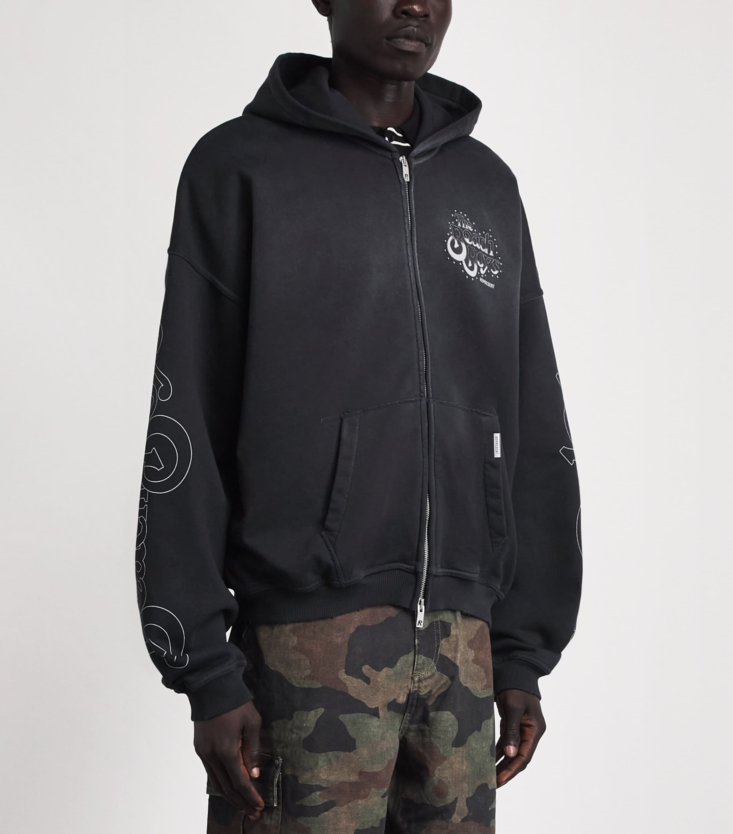 Represent Mens Beach Boys Endless Summer Zip-Up Hoodie Stained Black Image 4
