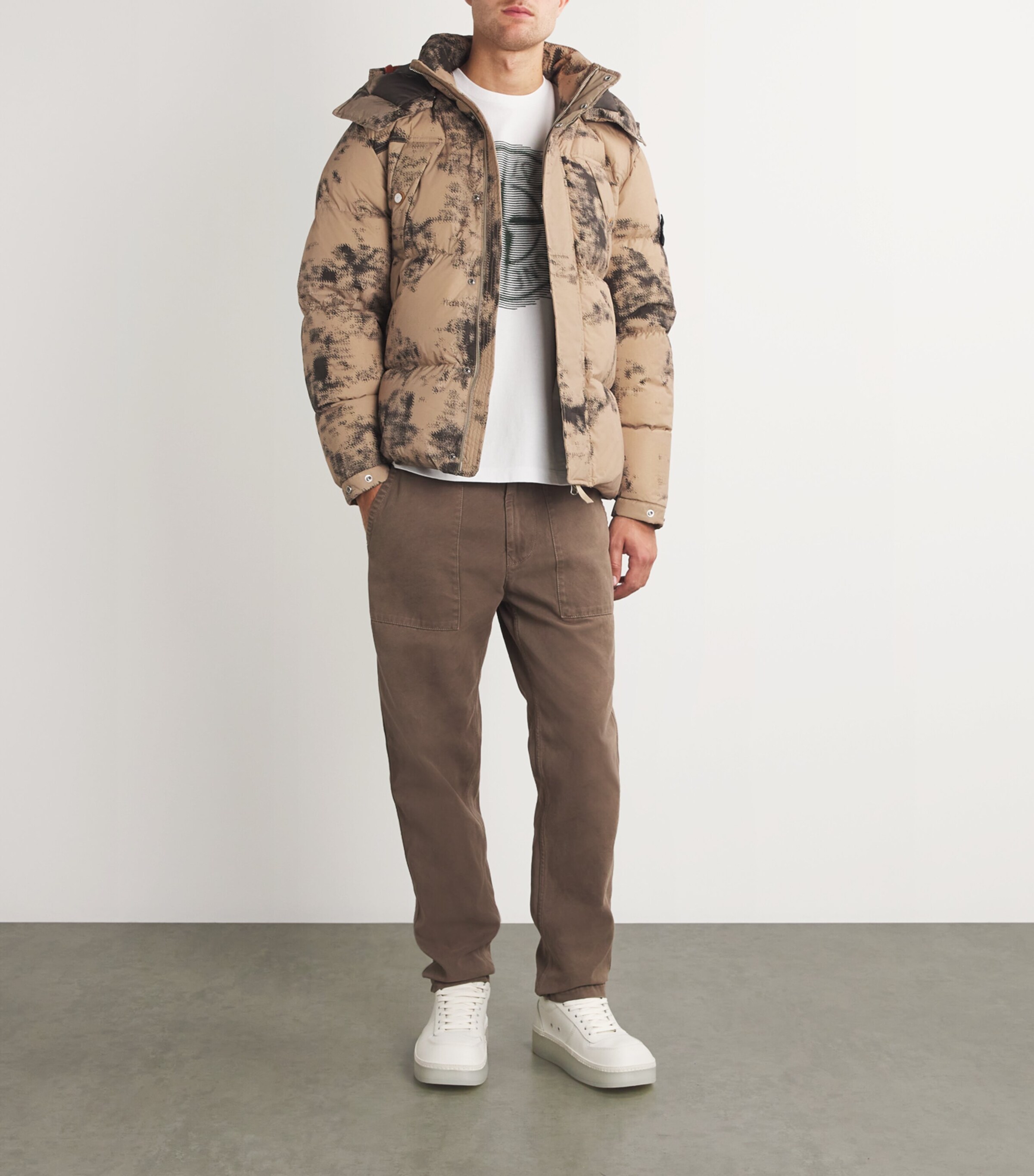 Stone Island Grey Thermo-Reactive Camouflage Puffer Jacket