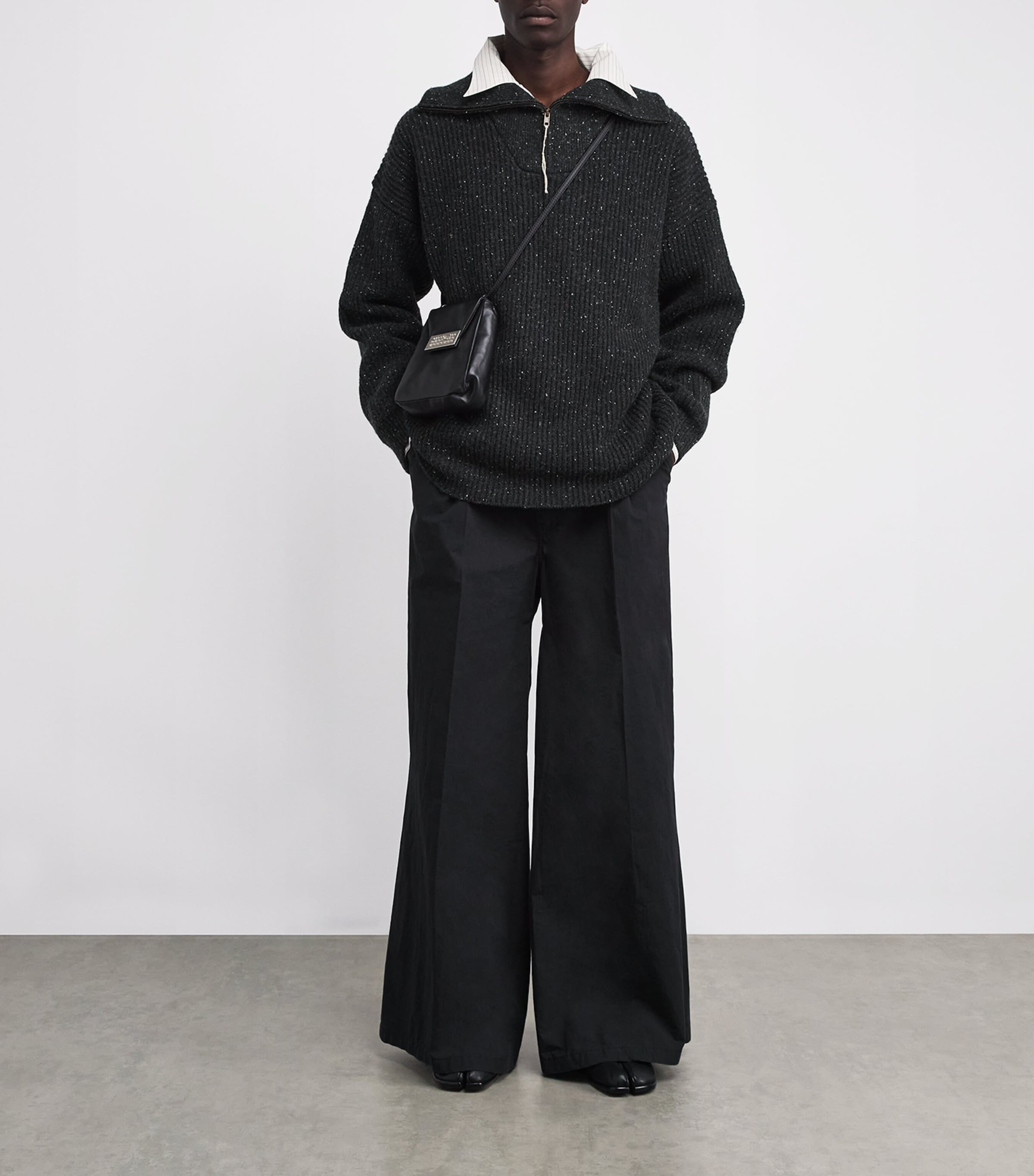 Maison Margiela Black Linen-Wool Quarter-Zip Sweater | Harrods FR