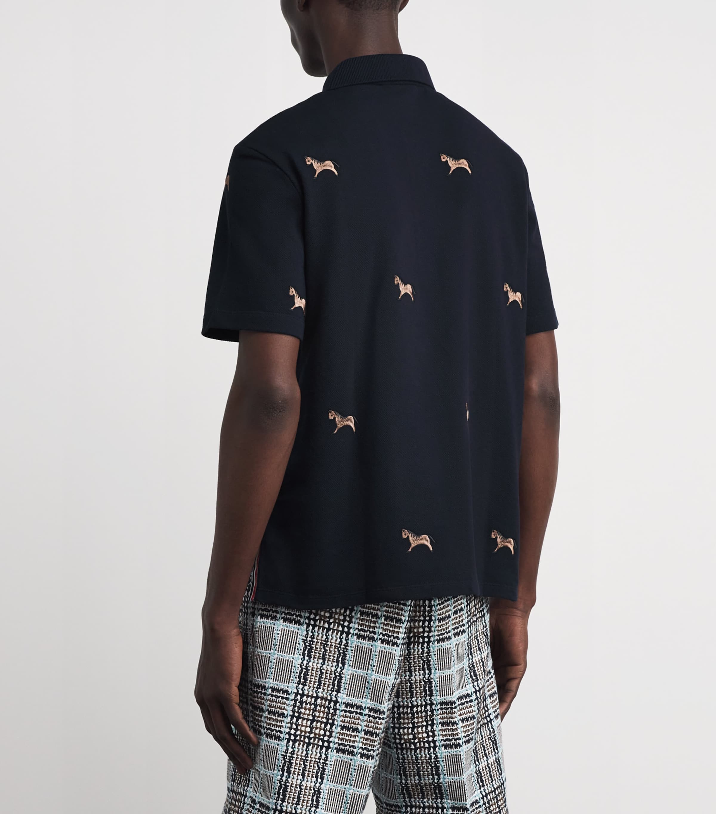 Cotton Horse Embroidered Polo Shirt NAVY Image 4