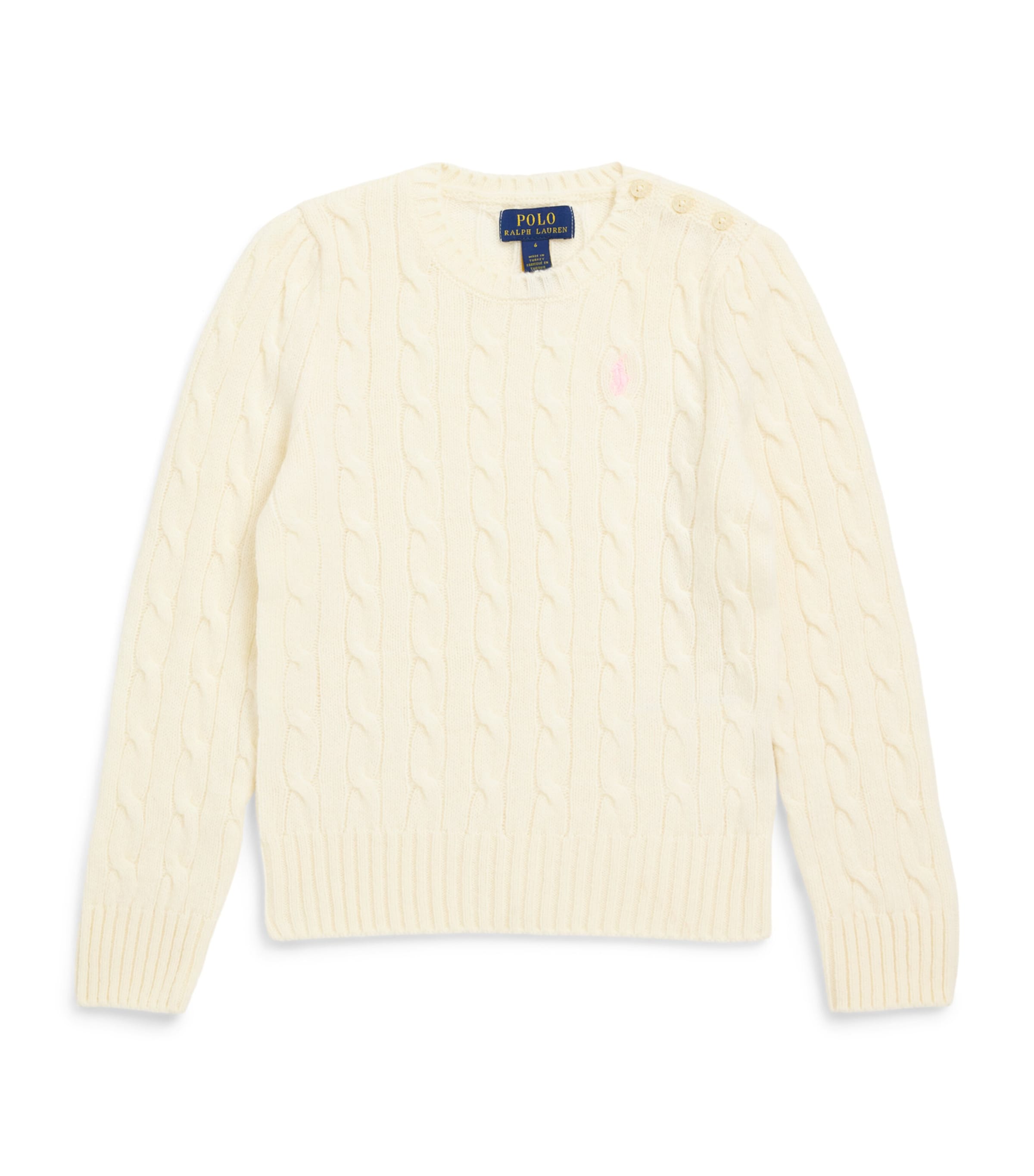 Ralph Lauren Kids Wool-Cashmere Cable-Knit Sweater (2-6.5 Years) Wrm White W/pnk Image 1