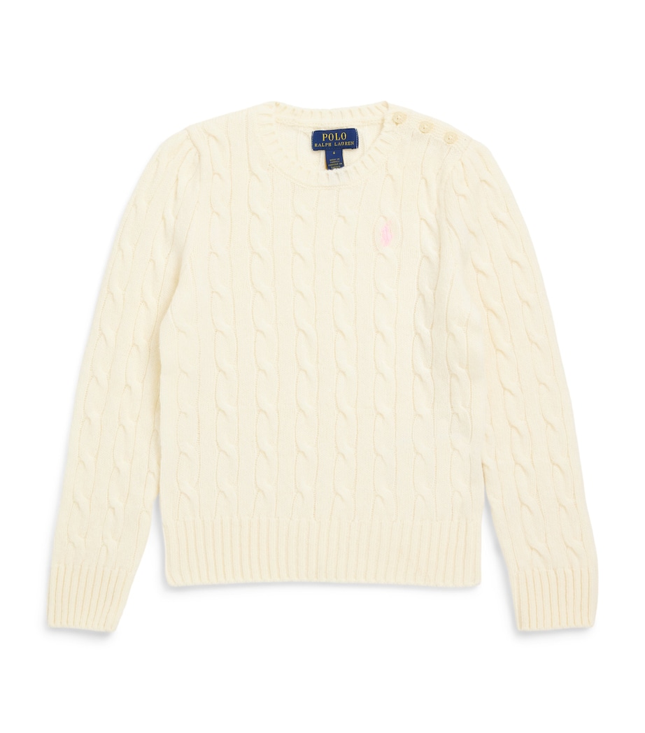 Ralph Lauren Kids Wool-Cashmere Cable-Knit Sweater (2-6.5 Years) Wrm White W/pnk Image 1