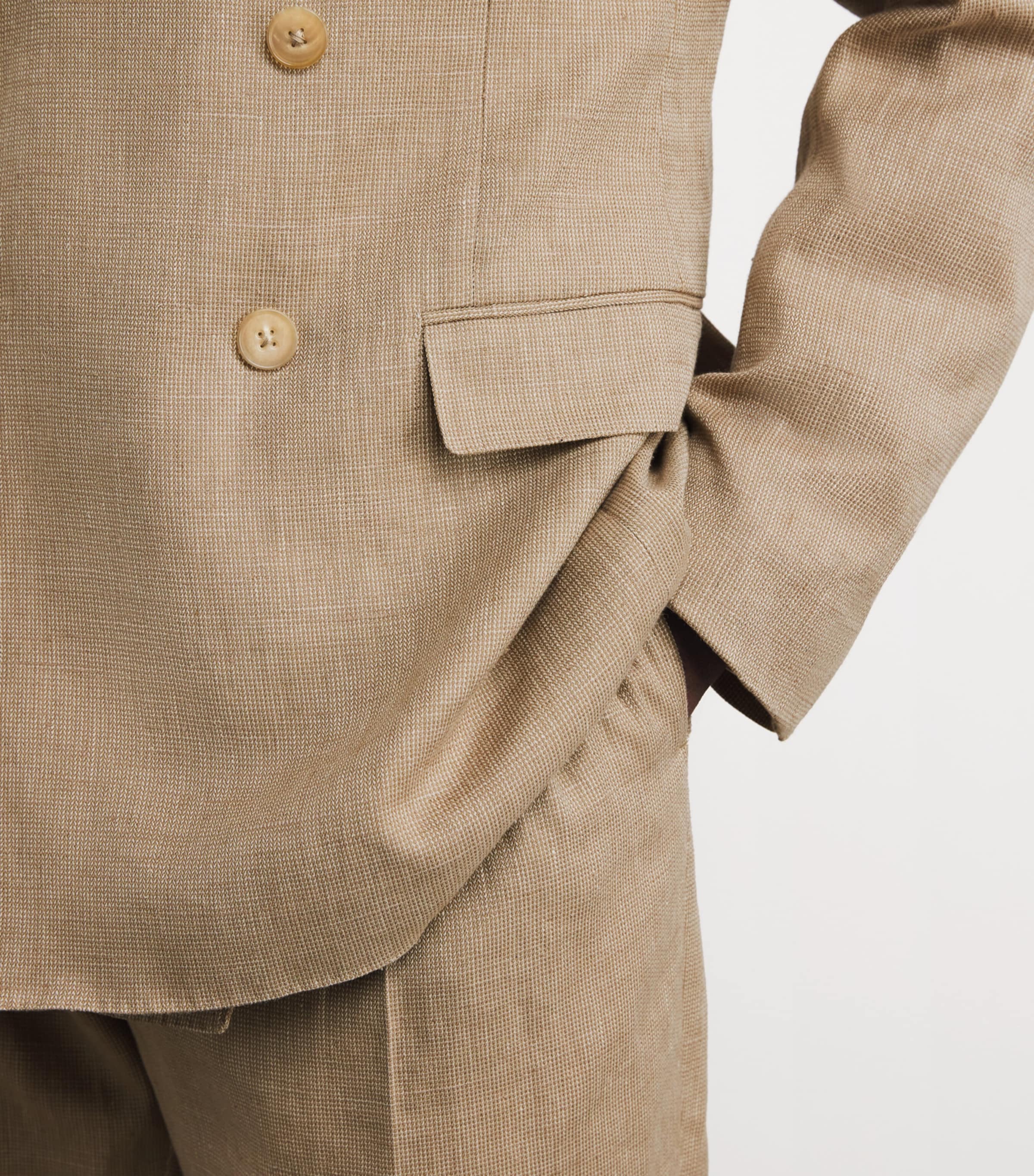 Ralph Lauren Purple Label Mens Linen-Silk-Cotton Tailored Trousers Khaki Mu Image 3