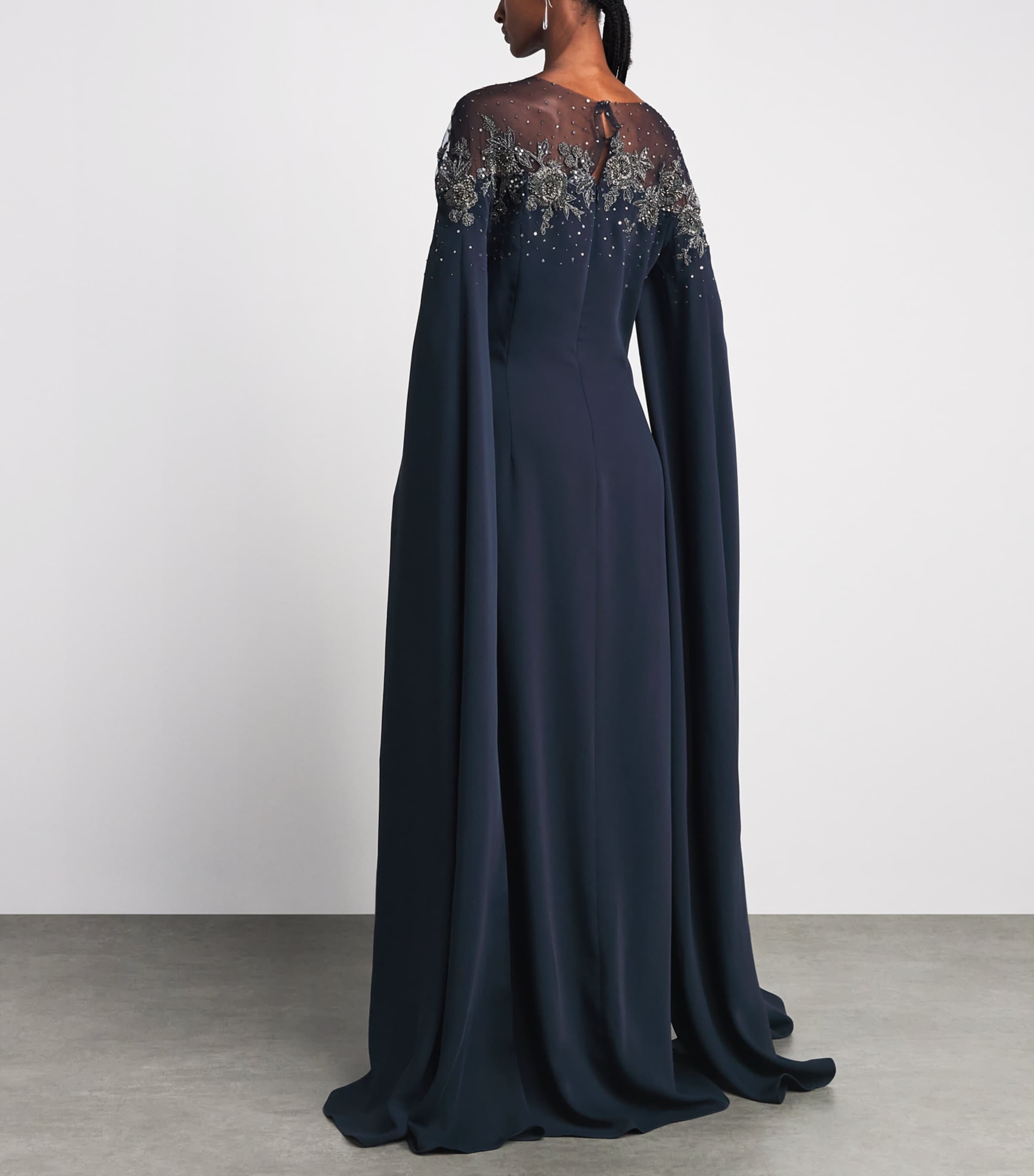 Carolina Herrera Womens Embellished Cape Gown Midnight Image 4