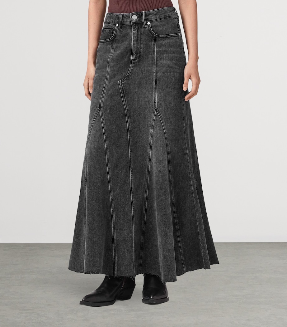 AllSaints Womens Denim Alma Maxi Skirt Washed Black Image 3