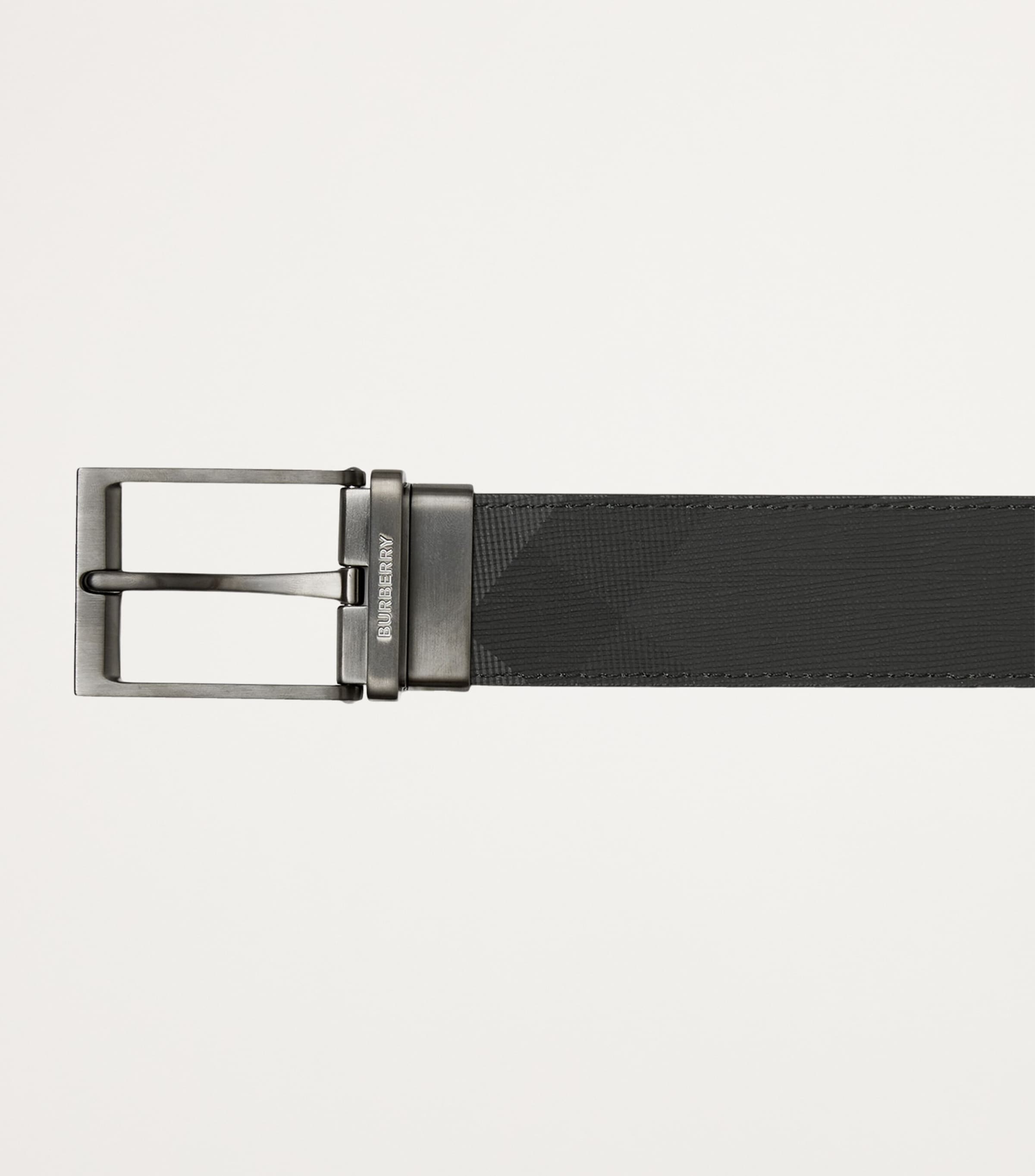 Leather and Check Reversible Belt CHARCOAL/GRAPHITE Image 2