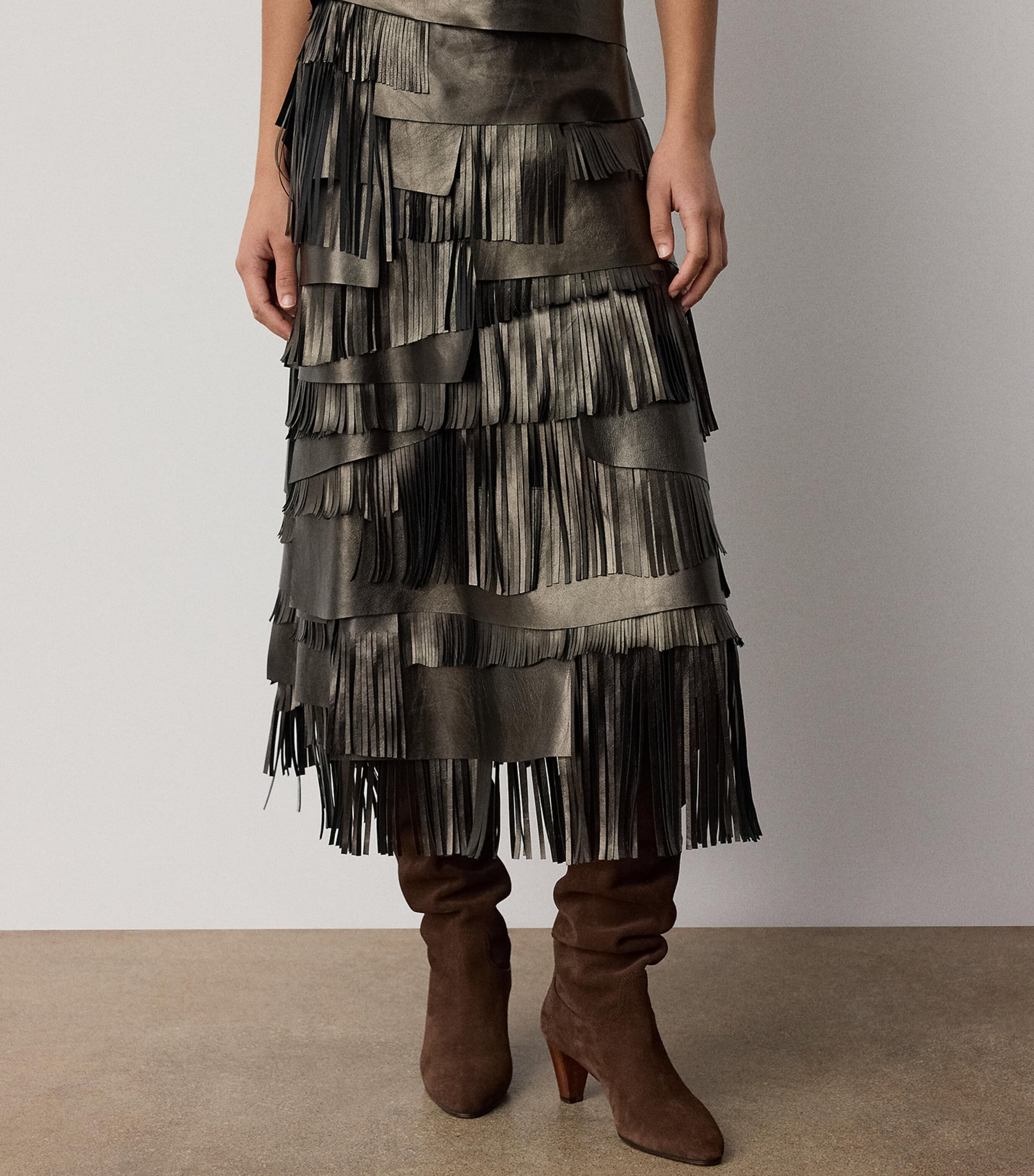 Ralph Lauren Collection Womens Leather Fringe Belinda Skirt Bronze Image 3