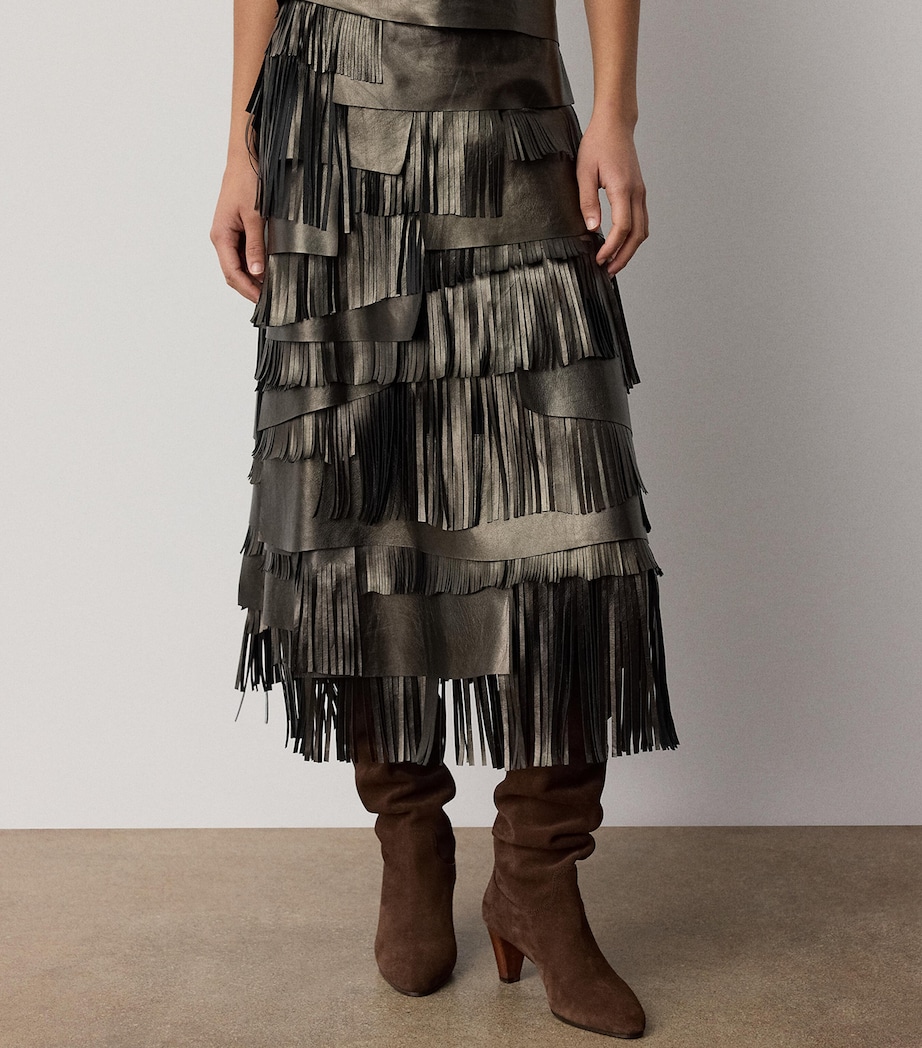 Ralph Lauren Collection Womens Leather Fringe Belinda Skirt Bronze Image 3