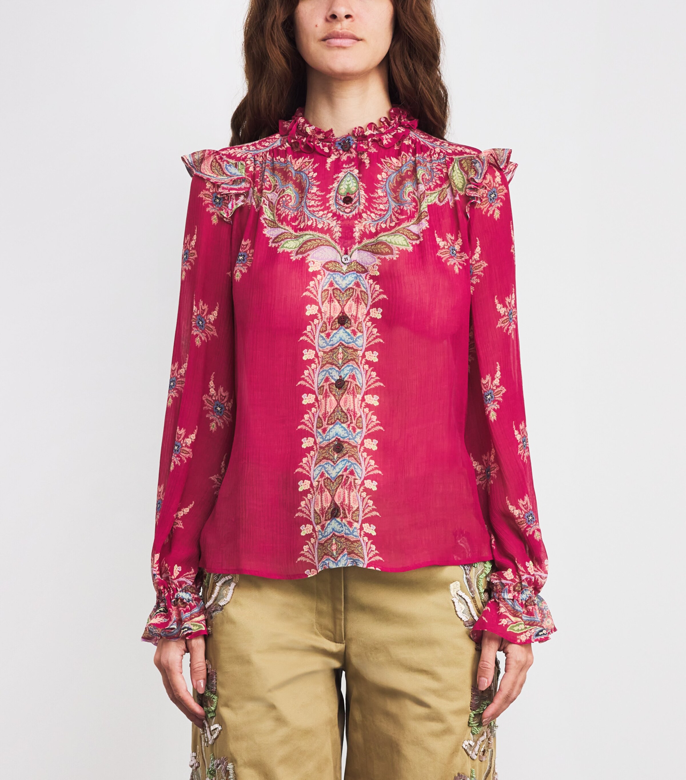 Ruffled Paisley Print Blouse X0868 Image 3