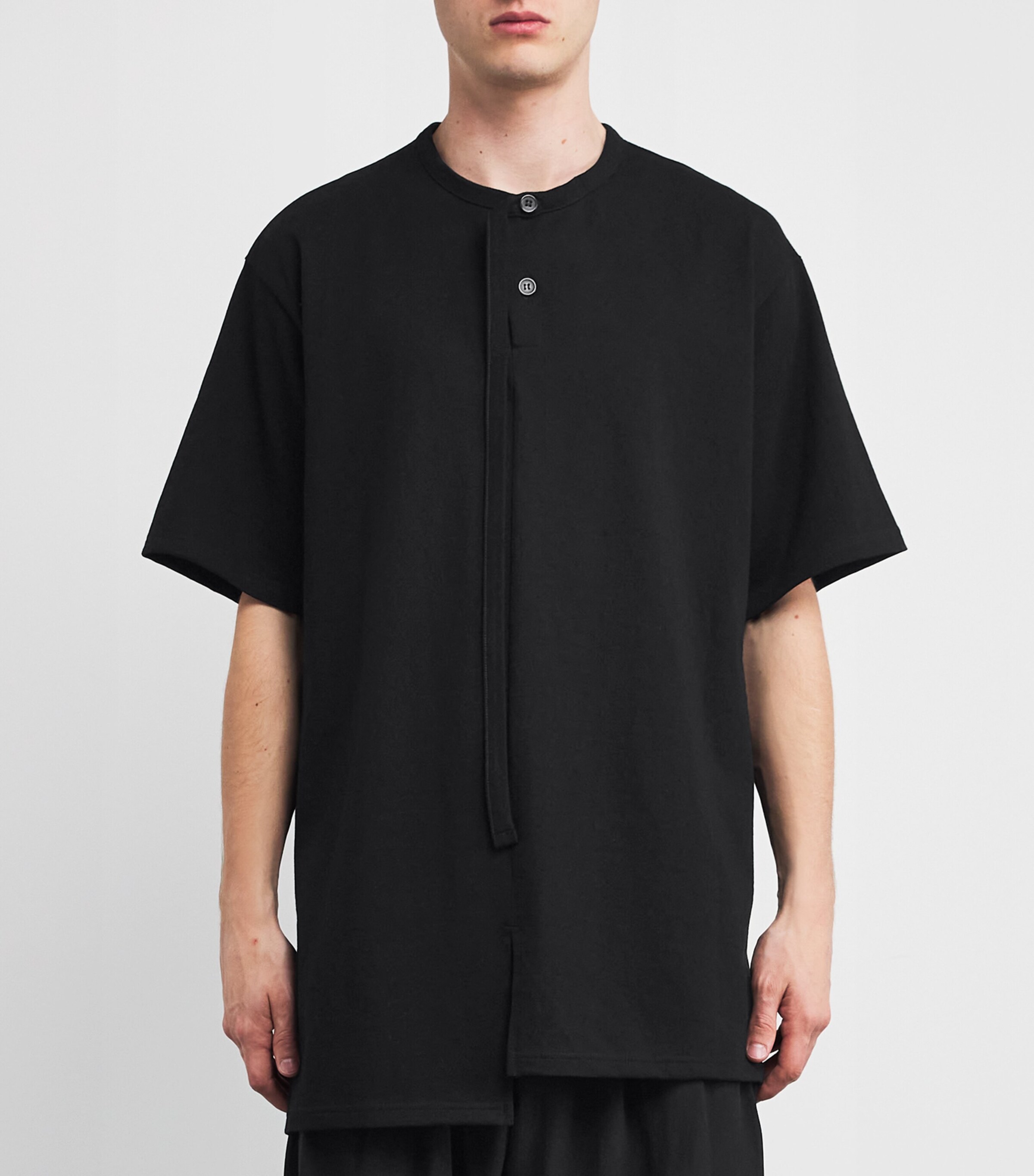Yohji Yamamoto Black Cotton Binder-Detail Henley T-Shirt | Harrods US