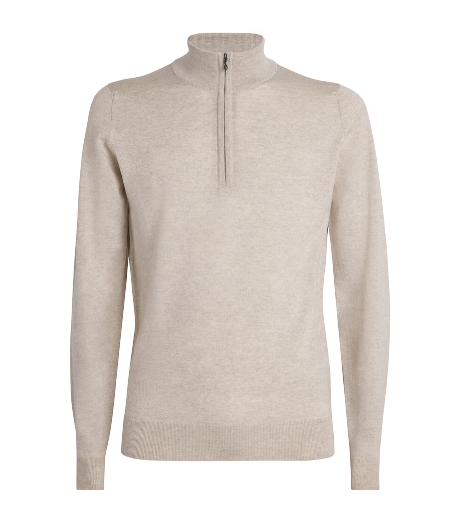 Extra Fine Merino Wool Half-Zip Tapton Sweater GREY FLEECE Image 1
