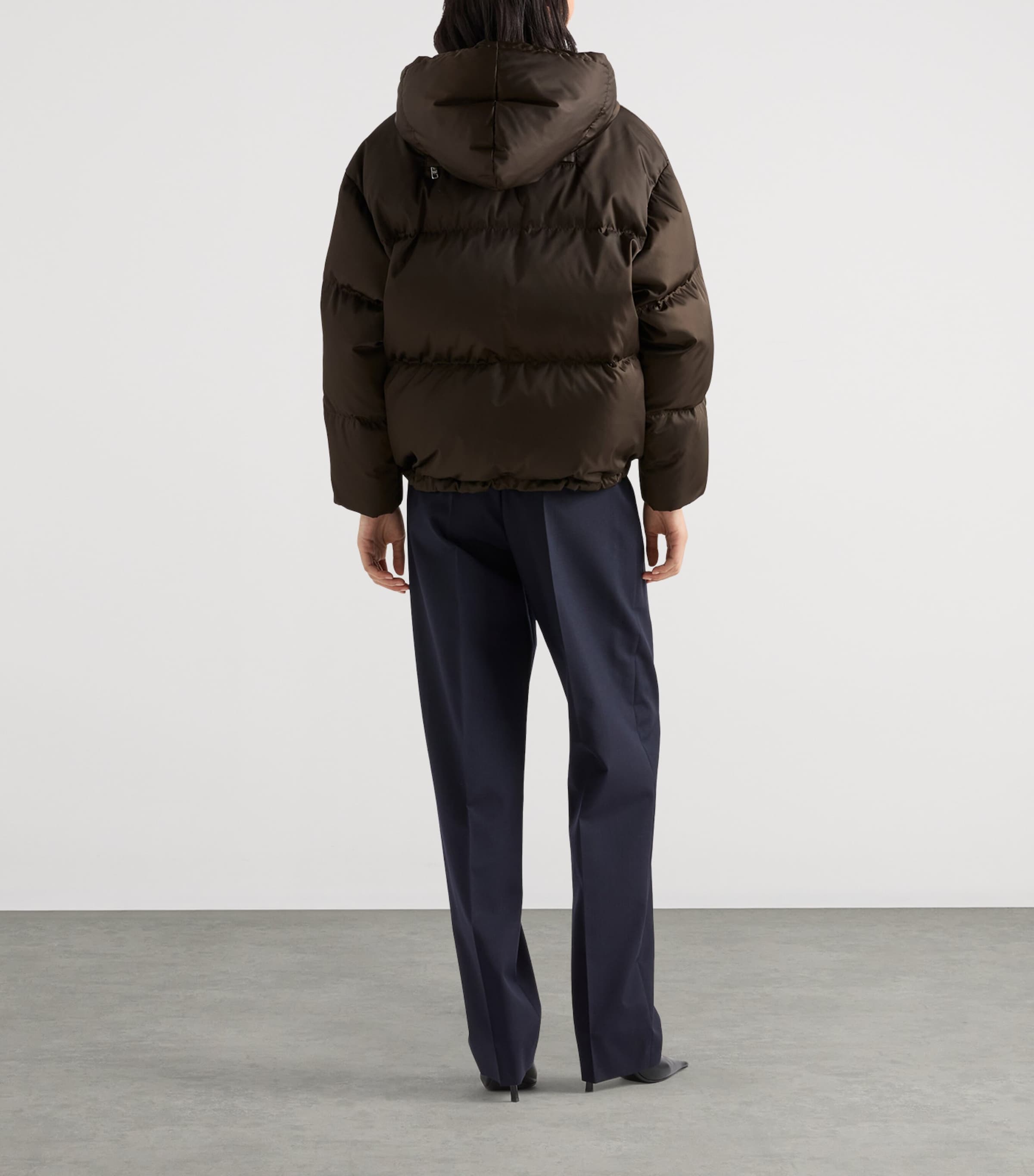 Prada Brown Re-Nylon Hooded Down Jacket | Harrods UK