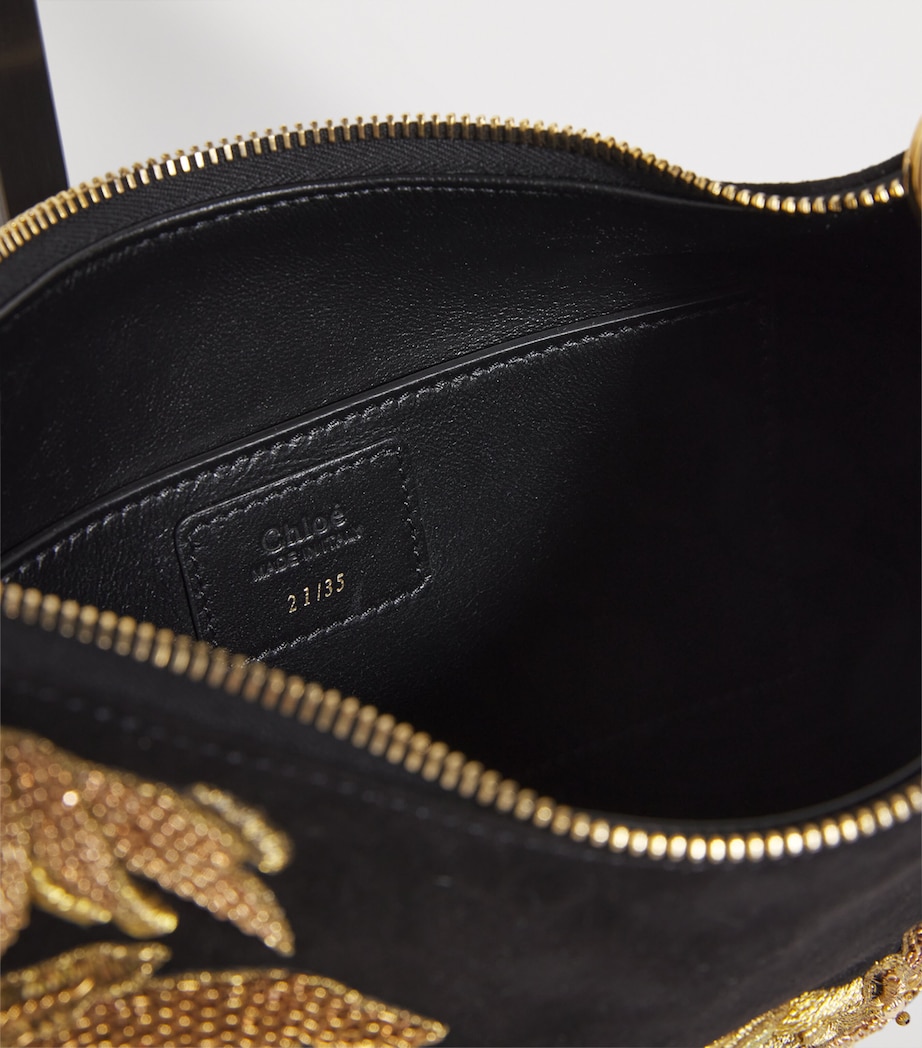 Suede Embellished Horse Shoulder Bag BLACK Image 4