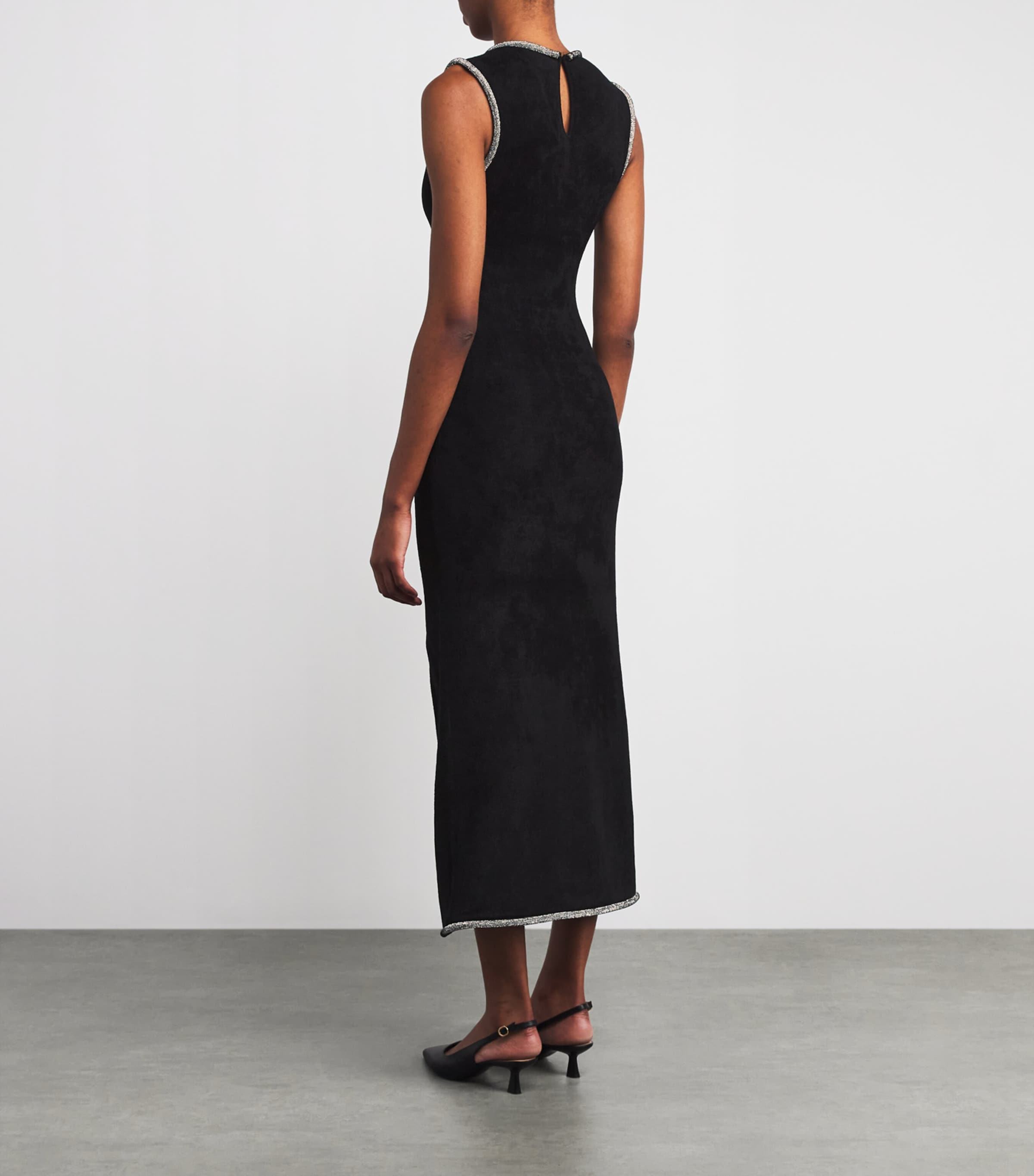 Velvet Embellished-Detail Midi Dress BLACK Image 3