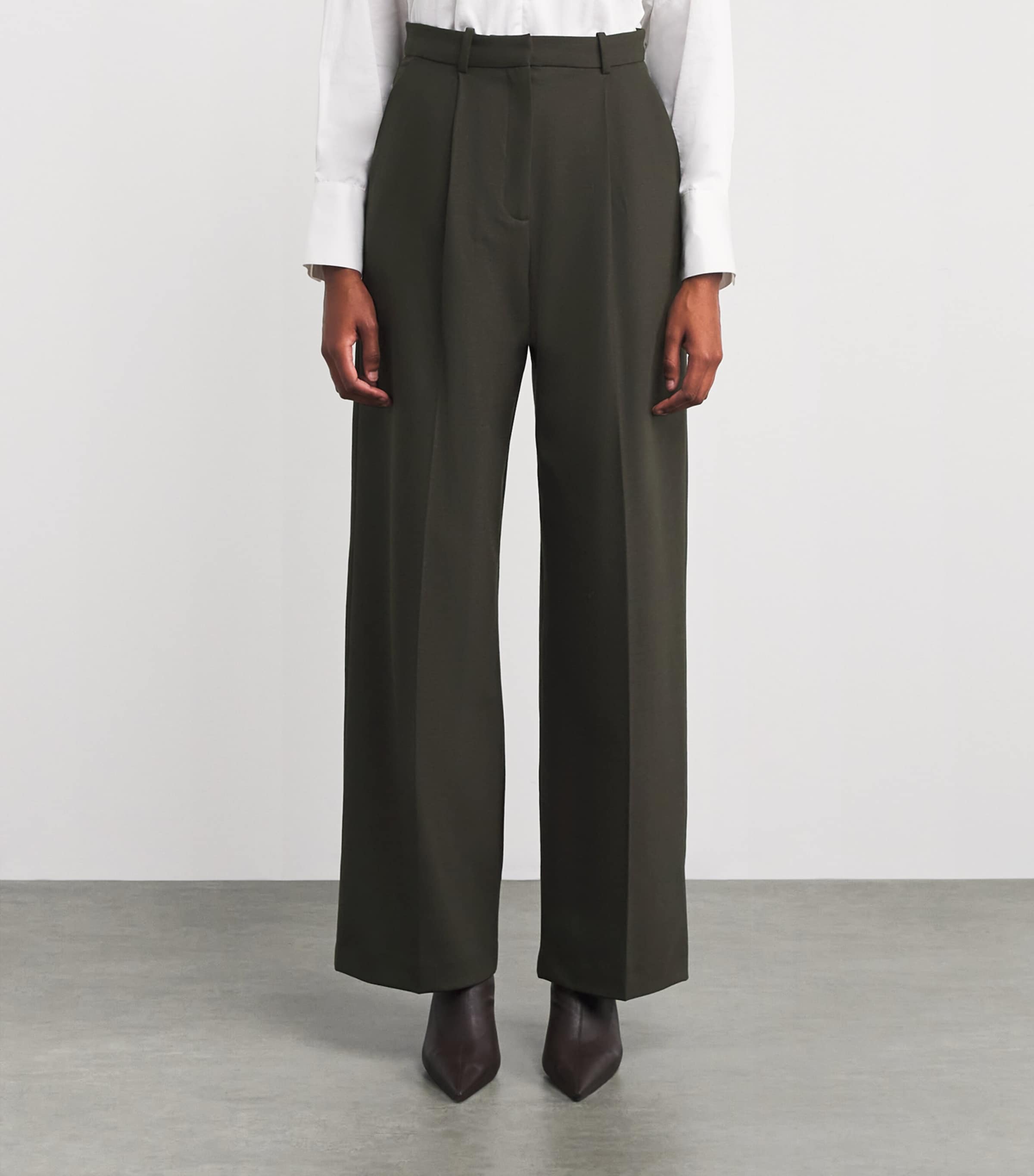 Wool-Blend Wide-Leg Trousers KHAKI Image 3