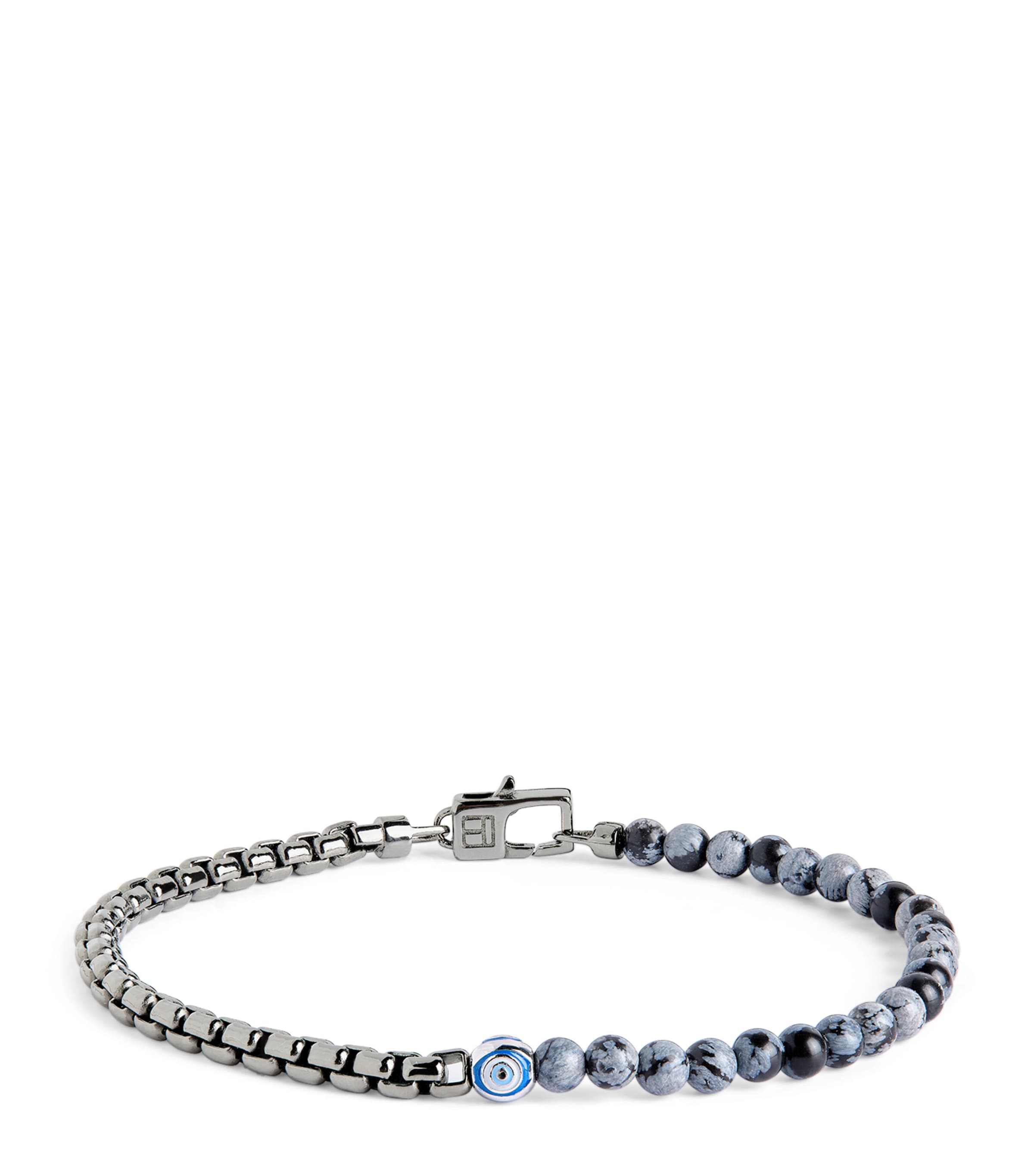 Tateossian Sterling Silver And Obsidian Sennit Box Evil Eye Bracelet In Black
