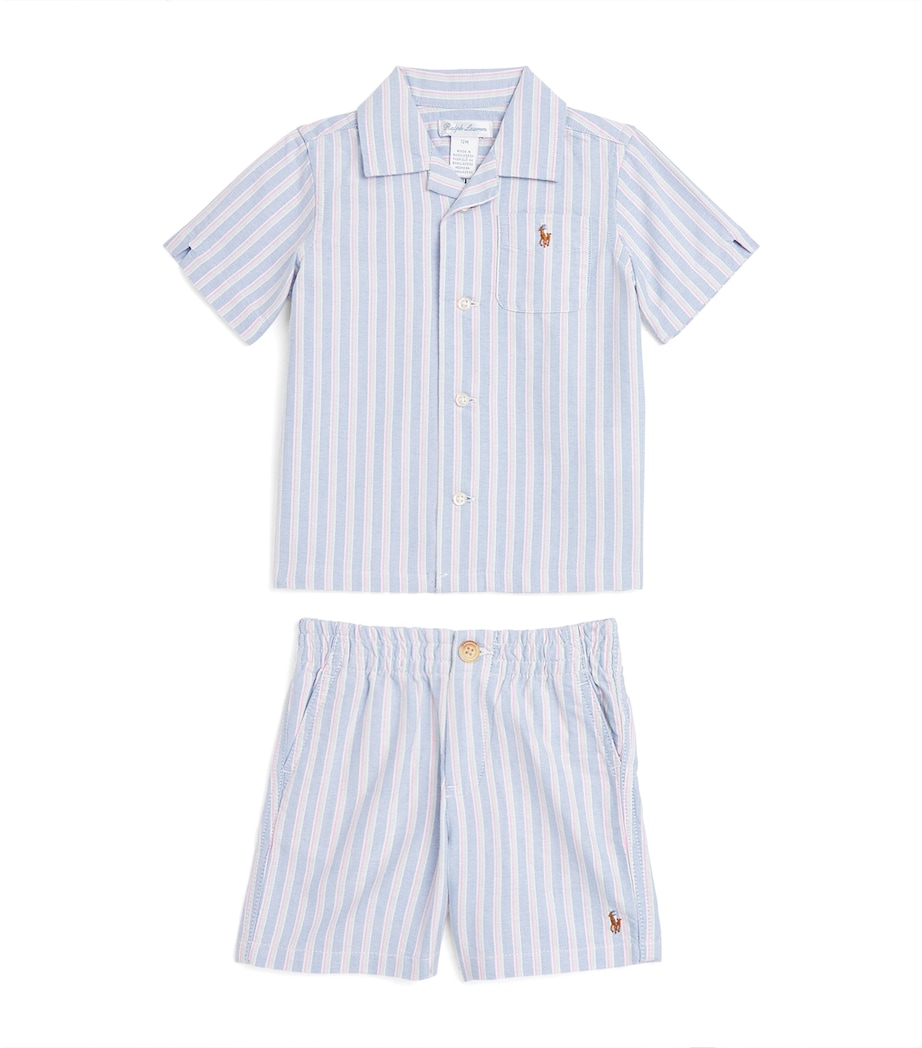 Ralph Lauren Kids Cotton Shirt and Shorts Set (3-24 Months) Blue Pink Multi Image 1