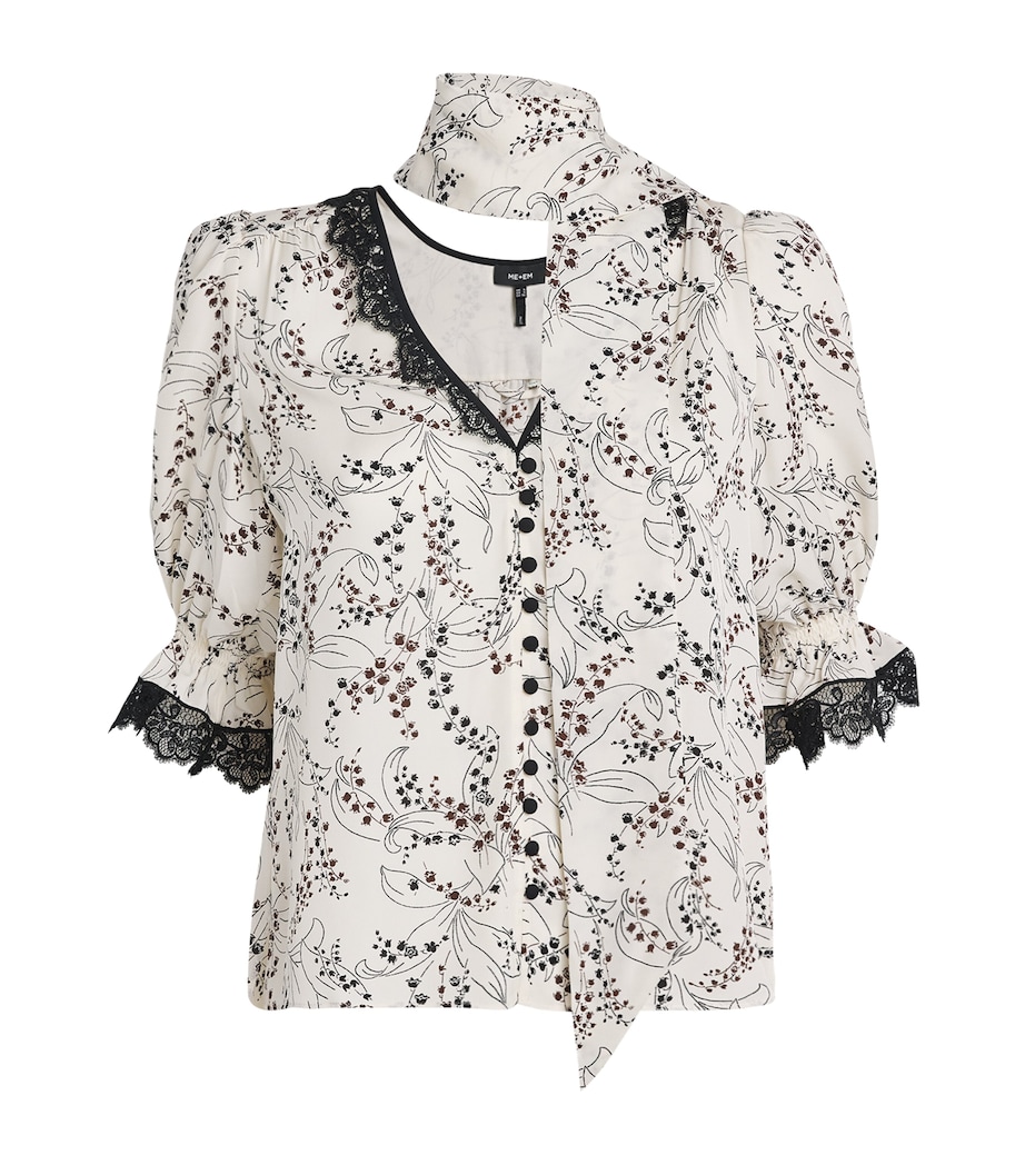 Silk Printed Tie-Detail Blouse LIGHT CREAM/BLACK Image 1