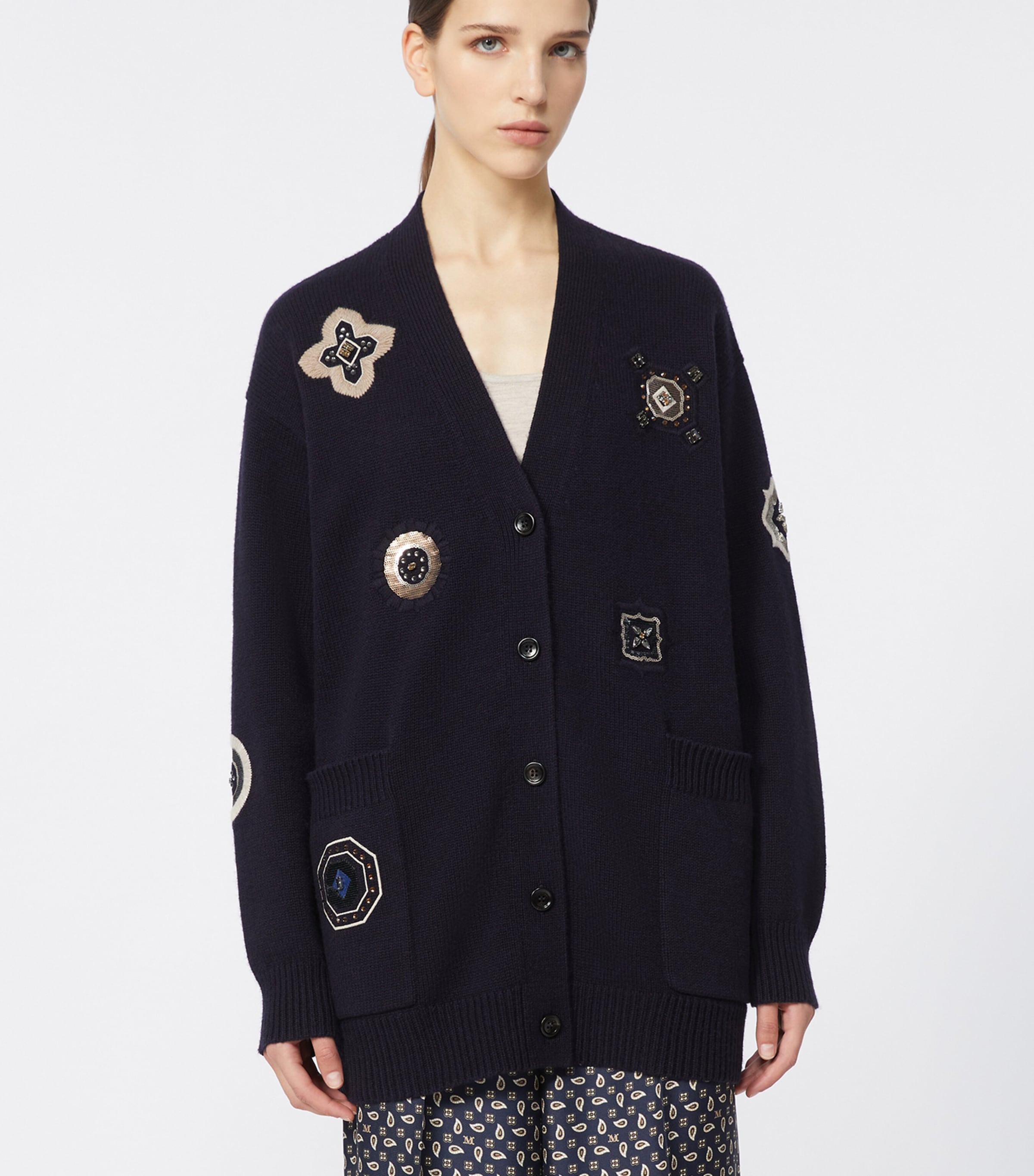 Wool-Cashmere Patch Cardigan ULTRAMARINE Image 3