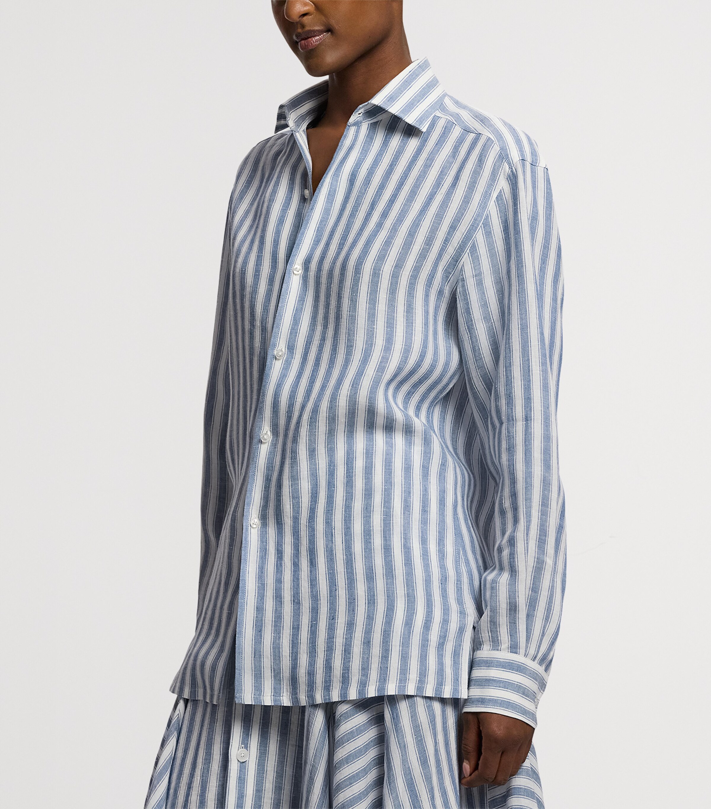 Ralph Lauren Collection Womens Linen Capri Shirt Chambray Blue/cream Image 6