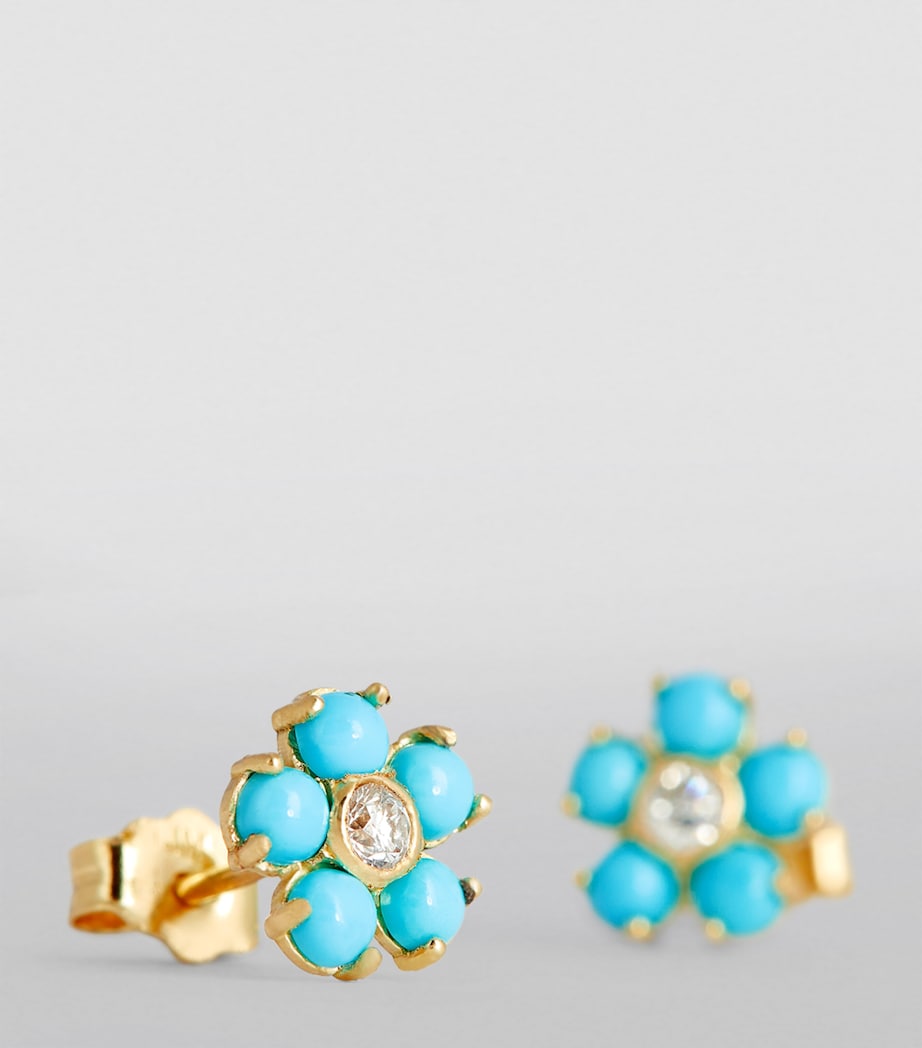Jennifer Meyer Yellow Gold, Diamond and Turquoise Flower Stud Earrings Yellow Gold Image 6