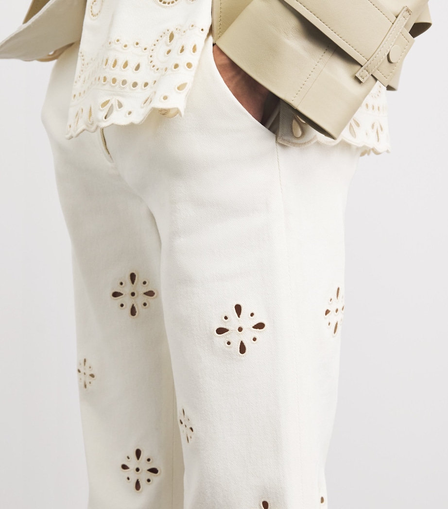 Veronica Beard Womens Eyelet Komi Wide-Leg Jeans Dove Image 3