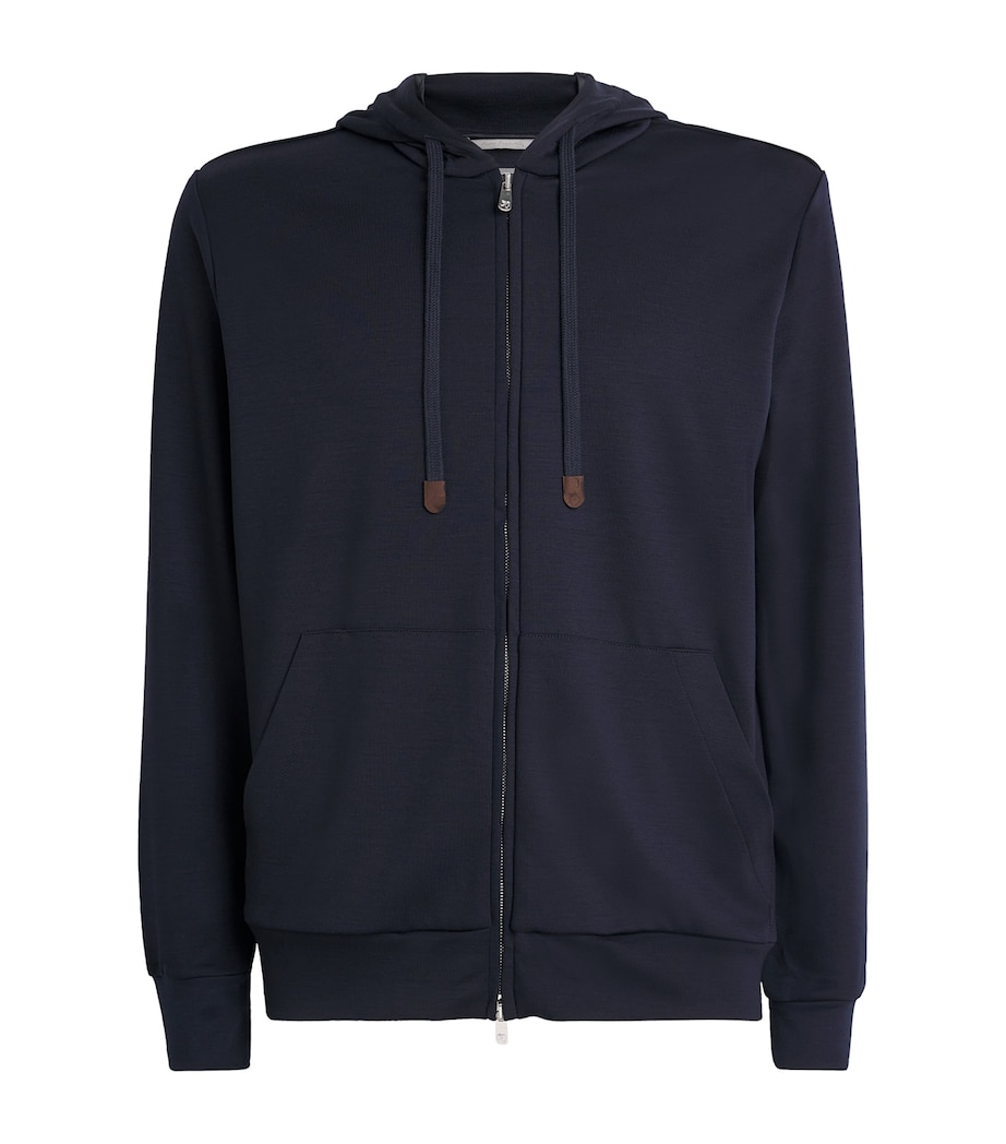 Marco Pescarolo Mens Virgin Wool-Blend Zip-Up Hoodie Navy Image 1