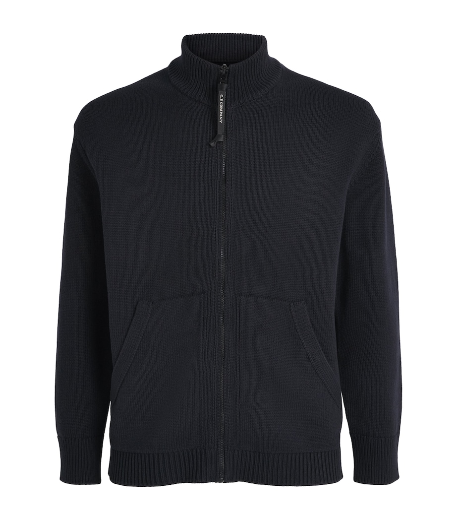 C.P. Company Mens Cotton Knitted Zip-Up Cardigan Total Eclipse Image 1